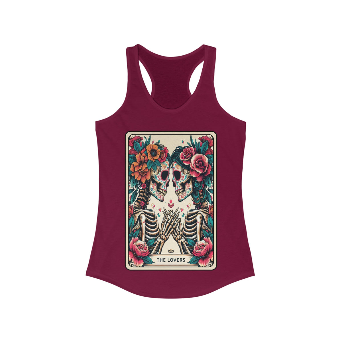 The Lovers Sugar Skull Skeleton Tarot Card Women's Ideal Racerback Tank