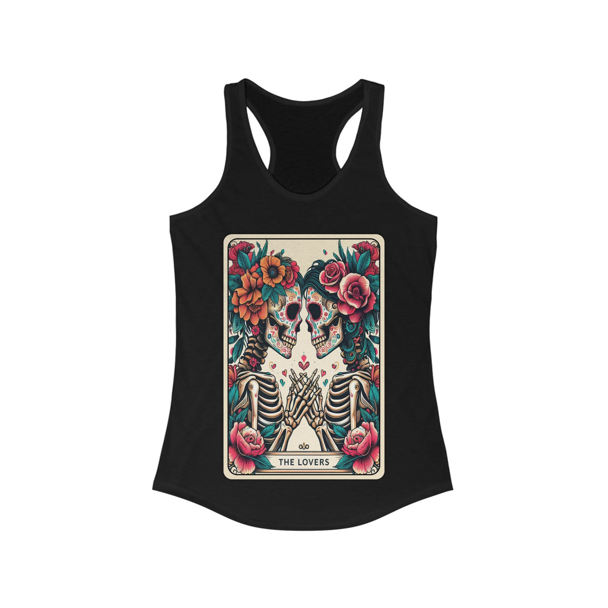 The Lovers Sugar Skull Skeleton Tarot Card Women's Ideal Racerback Tank