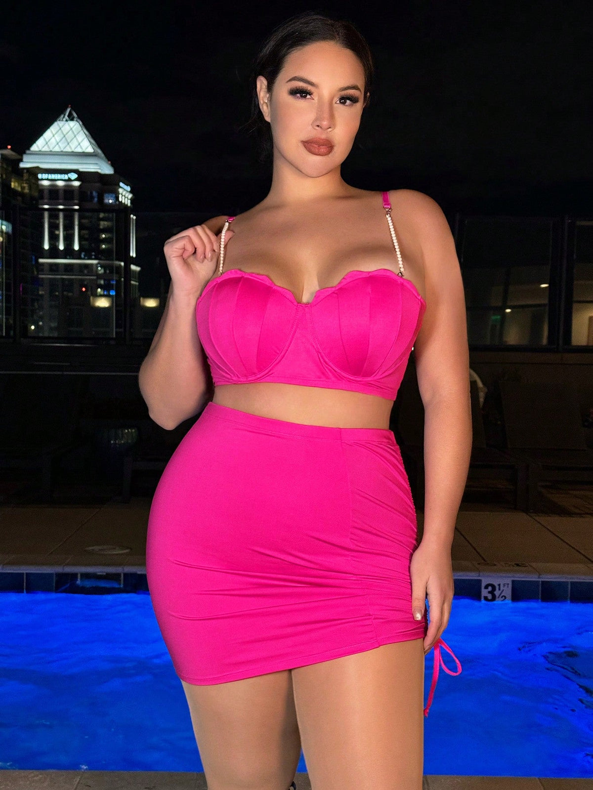 Plus Size Women's Crop Top Camisole And Bodycon Skirt Set