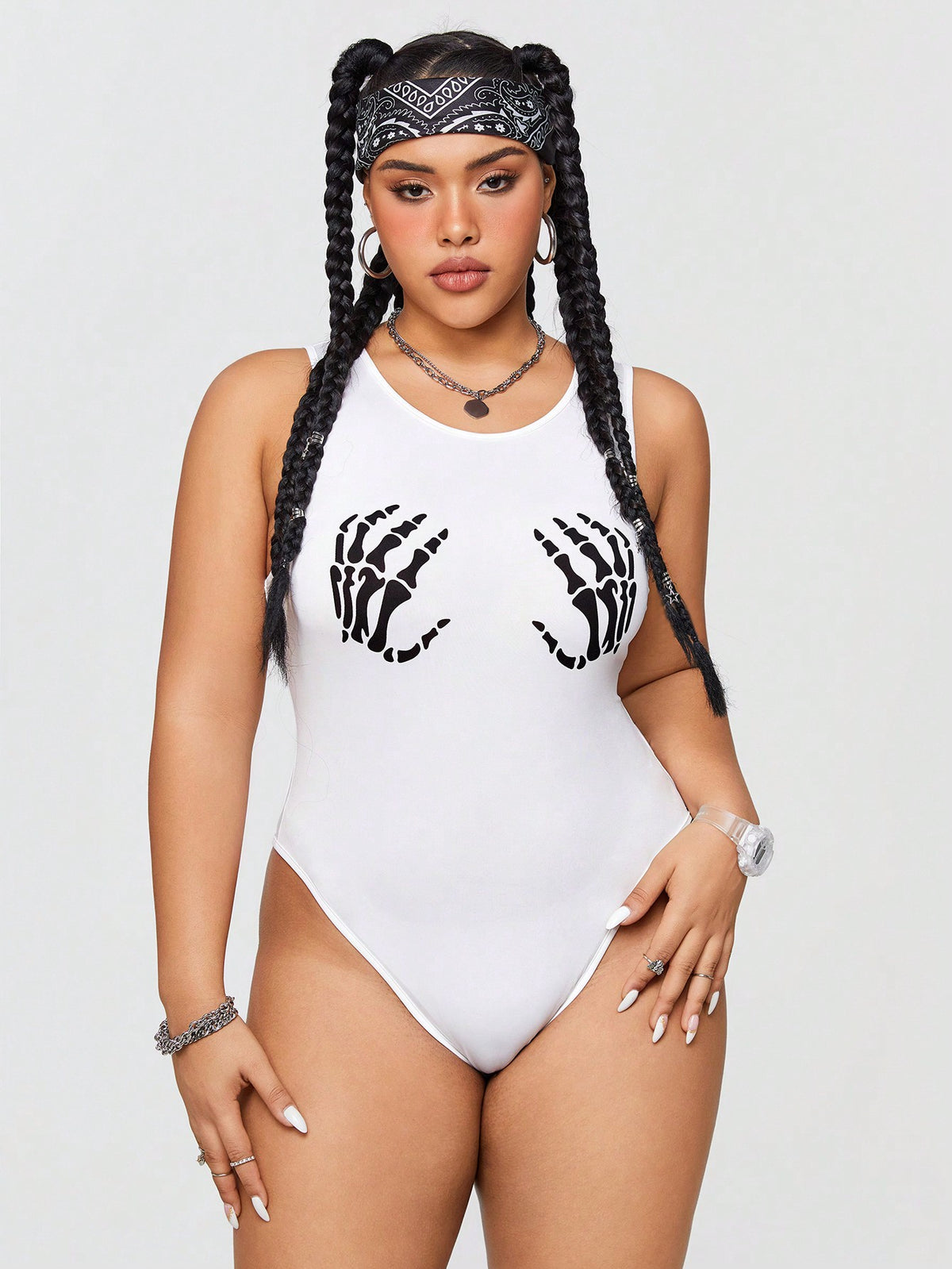 EZwear Plus Skull Hands Tank Bodysuit