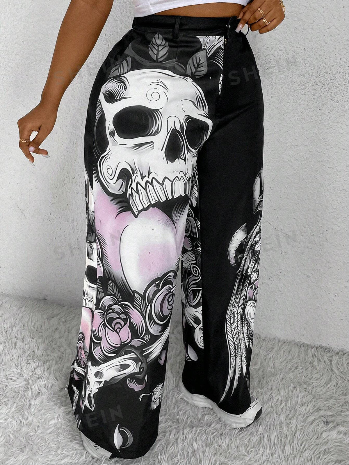 Coolane Plus Size Women's Printed Skulls Dark Style Pants