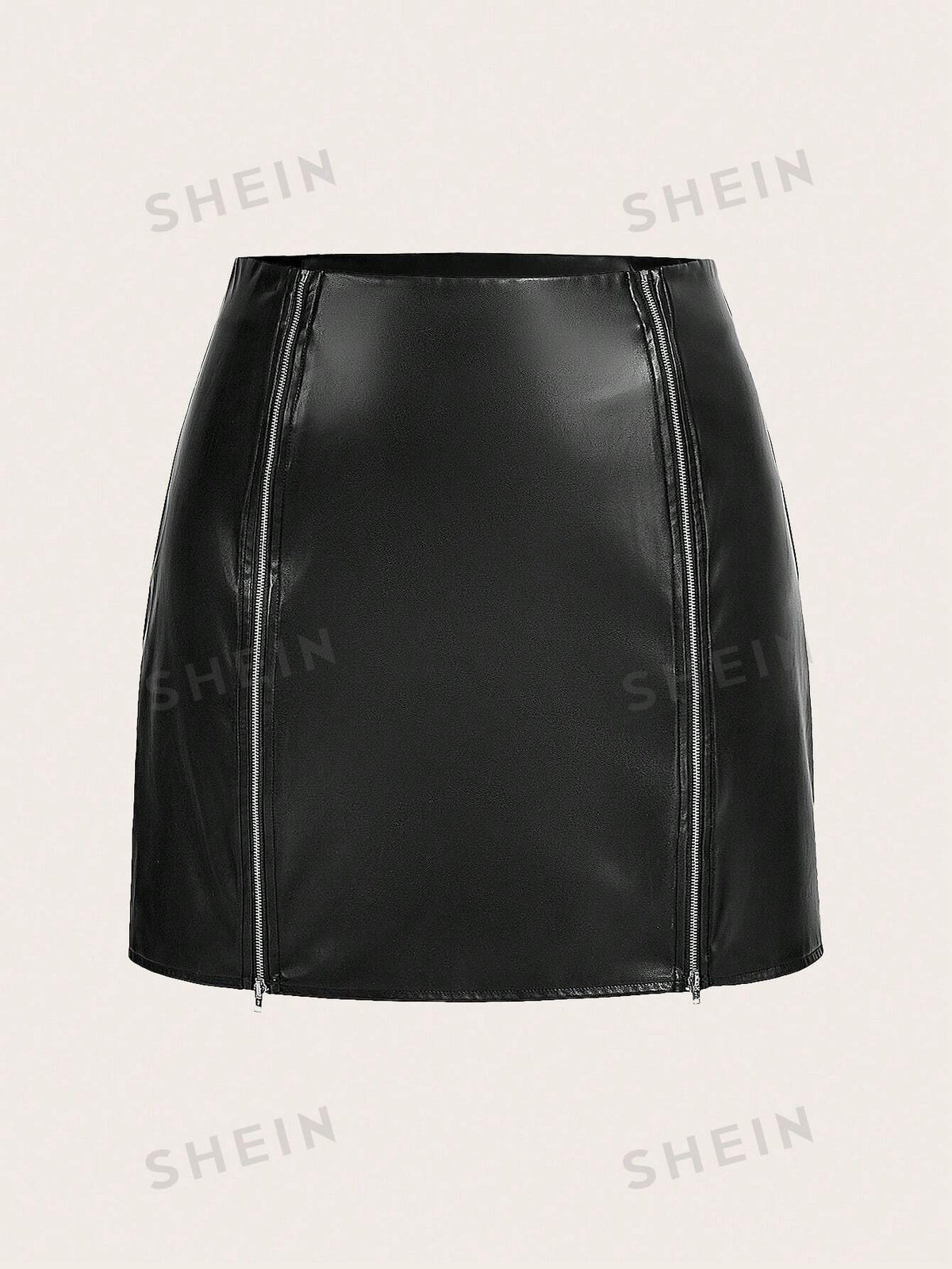 EZwear Plus Size Front Zipper Pu Leather Skirt