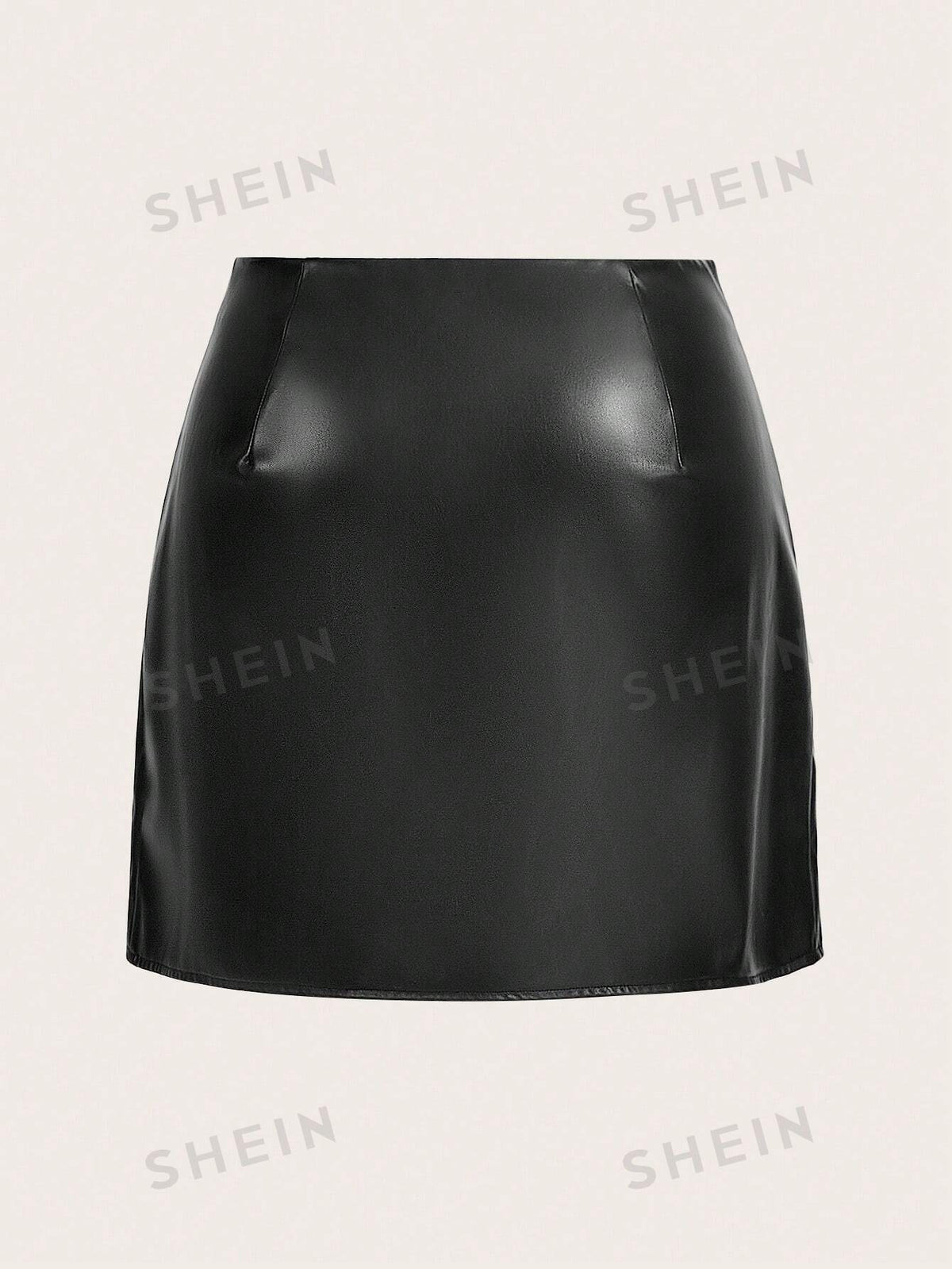 EZwear Plus Size Front Zipper Pu Leather Skirt