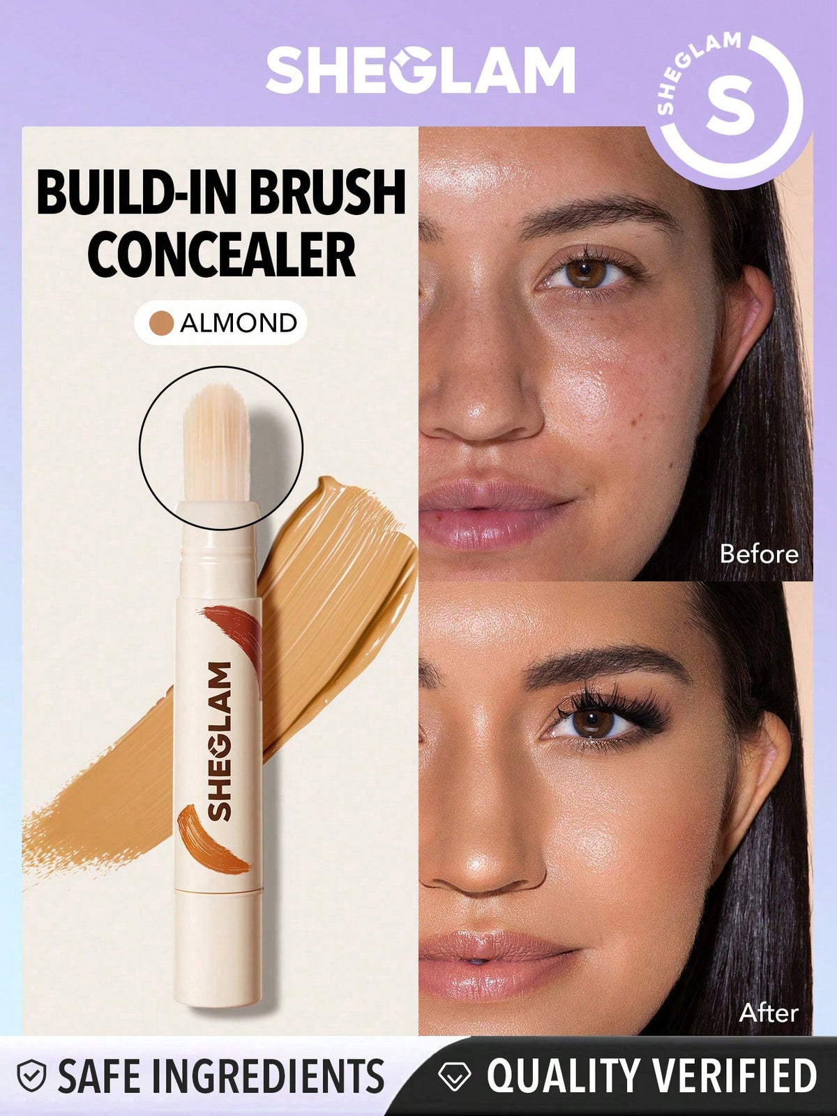 SHEGLAM Perfect Skin High Coverage Concealer-Shell 20 Shades Liquid Concealer Brush Moisturizing Weightless All-Day Hydrate Concealer Makeup Black Friday Sale Concealer