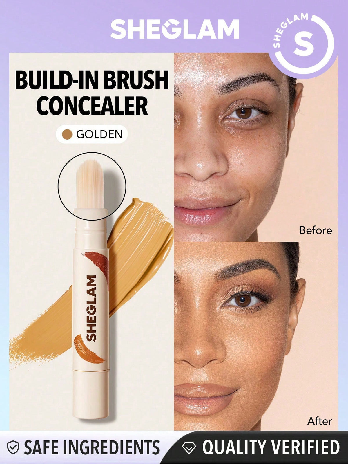 SHEGLAM Perfect Skin High Coverage Concealer-Shell 20 Shades Liquid Concealer Brush Moisturizing Weightless All-Day Hydrate Concealer Makeup Black Friday Sale Concealer