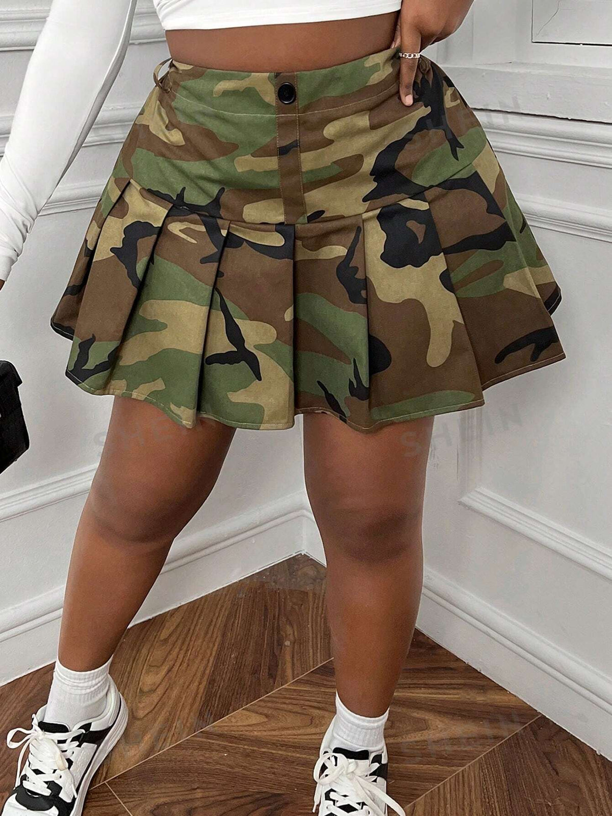 CURVE  Plus Size Summer Classic Camouflage Pleated Skirt