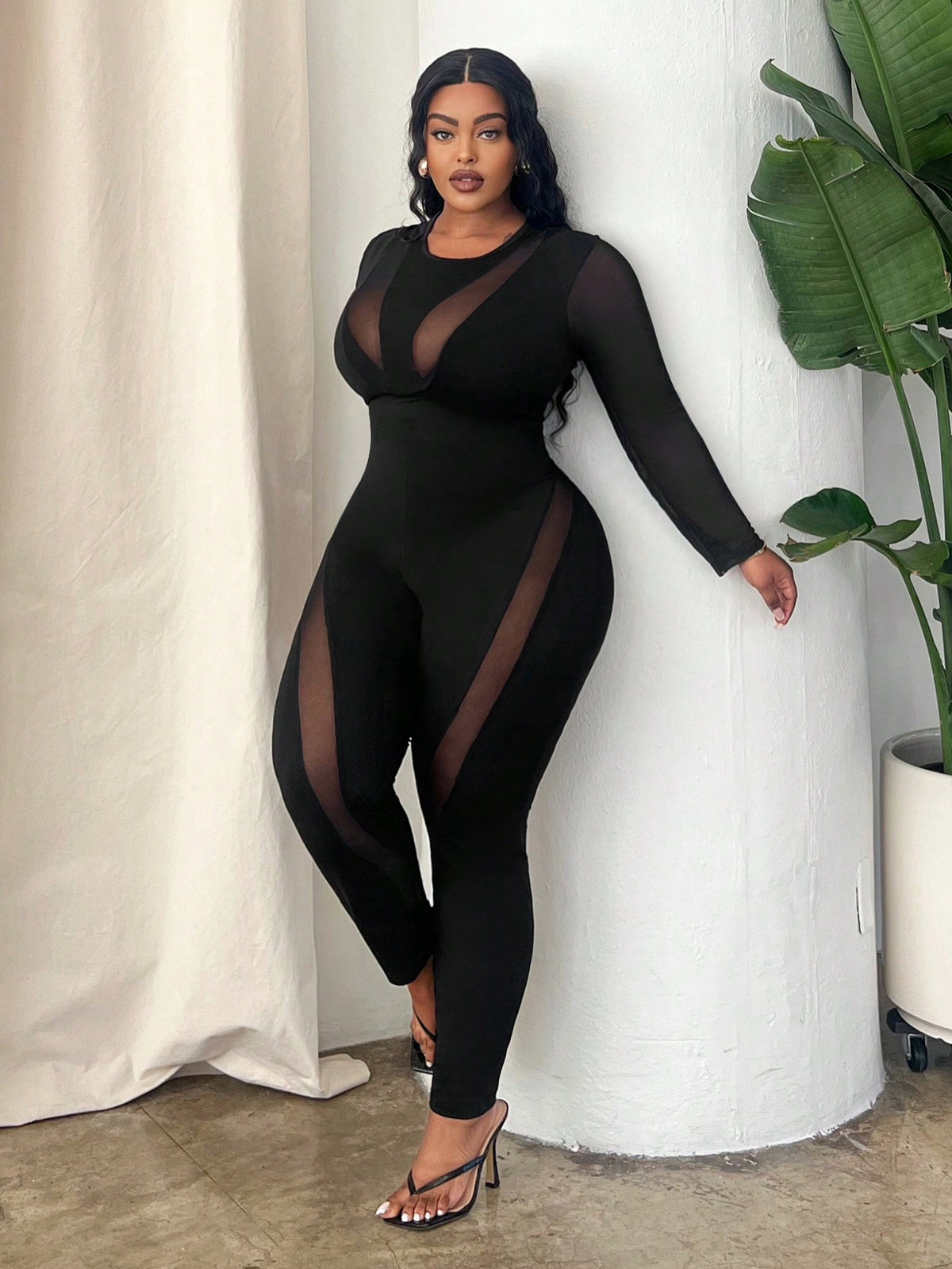 SXY Plus Size Women Knitted Sexy Mesh Patchwork Jumpsuit | Stylish and Elegant One-Piece