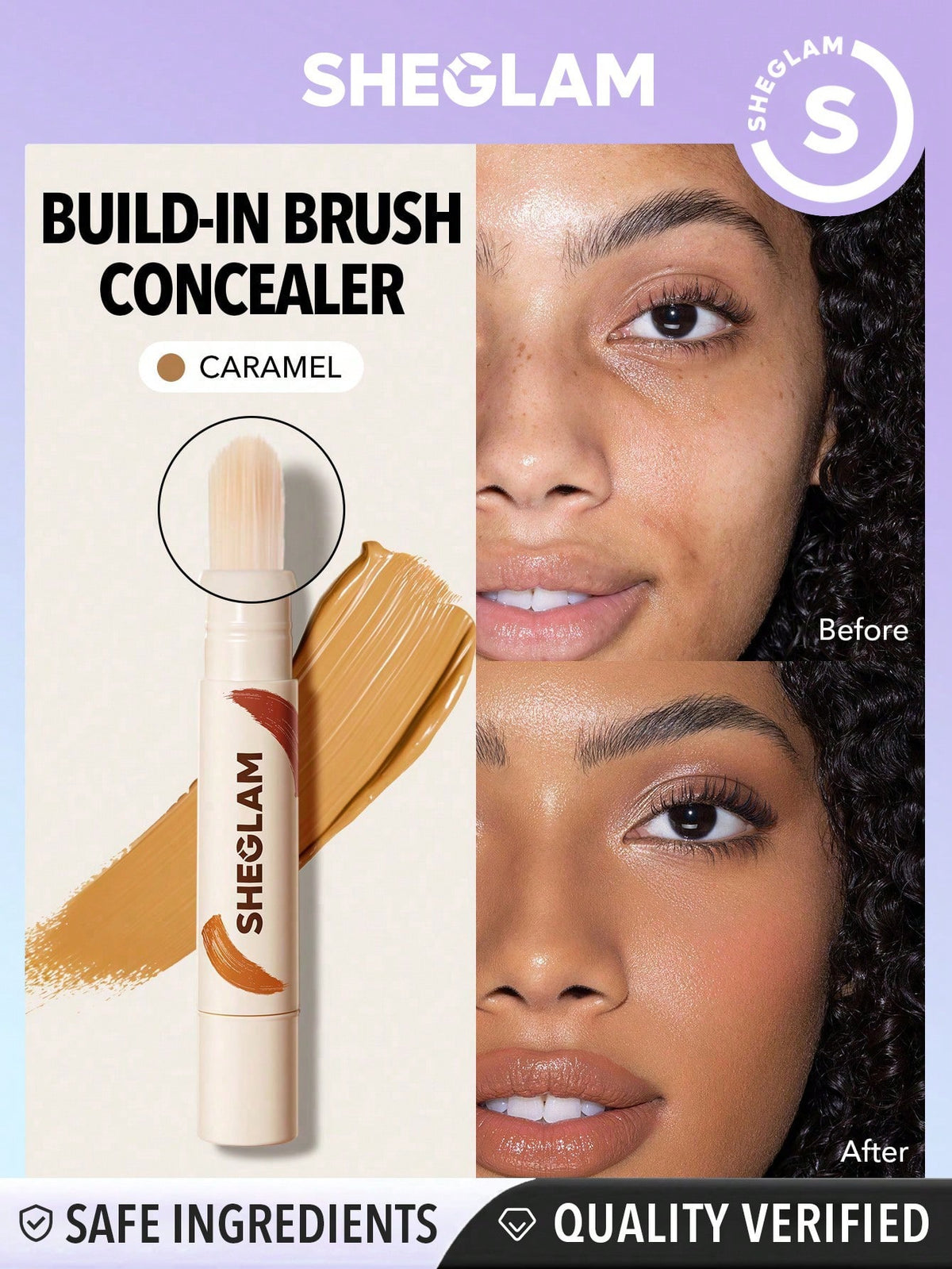 SHEGLAM Perfect Skin High Coverage Concealer-Shell 20 Shades Liquid Concealer Brush Moisturizing Weightless All-Day Hydrate Concealer Makeup Black Friday Sale Concealer