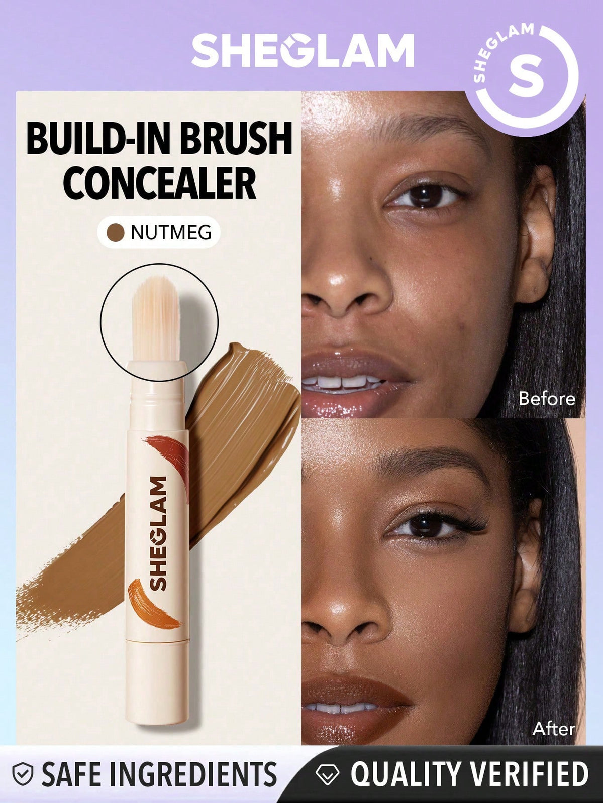 SHEGLAM Perfect Skin High Coverage Concealer-Shell 20 Shades Liquid Concealer Brush Moisturizing Weightless All-Day Hydrate Concealer Makeup Black Friday Sale Concealer