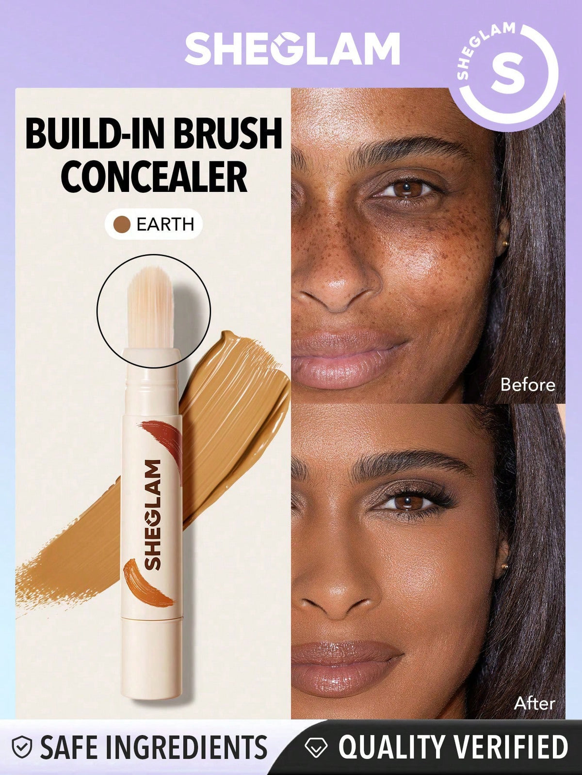 SHEGLAM Perfect Skin High Coverage Concealer-Shell 20 Shades Liquid Concealer Brush Moisturizing Weightless All-Day Hydrate Concealer Makeup Black Friday Sale Concealer