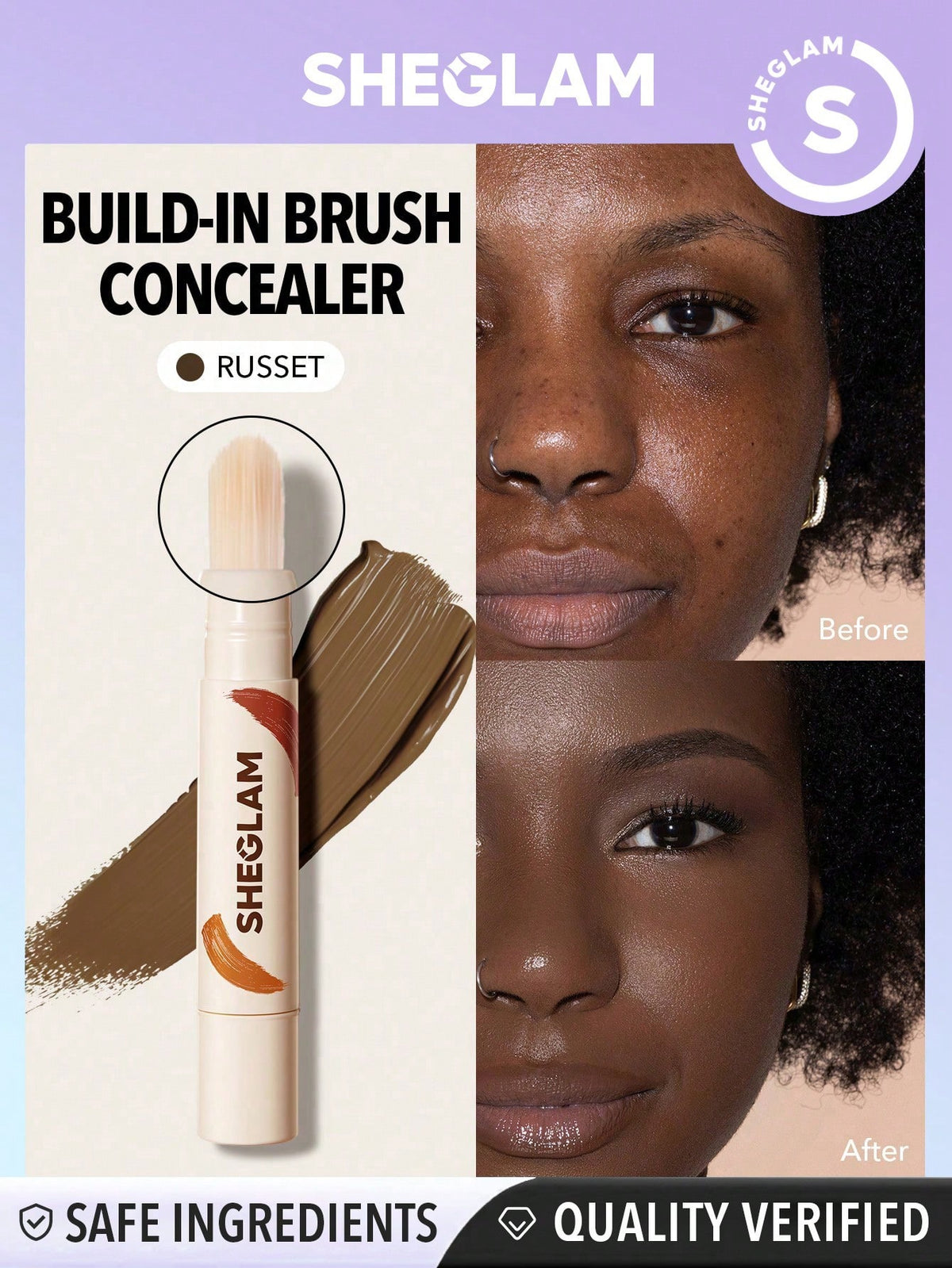 SHEGLAM Perfect Skin High Coverage Concealer-Shell 20 Shades Liquid Concealer Brush Moisturizing Weightless All-Day Hydrate Concealer Makeup Black Friday Sale Concealer