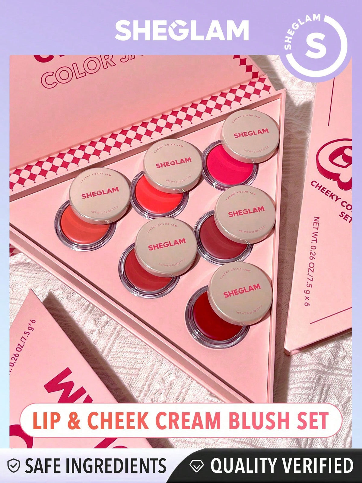 SHEGLAM Cheeky Color Jam Set 6 In 1 Multi-Use Cream Blush Set Lip Cream Set Matte Highly Pigmented Natural Blush Powder Face Makeup Black Friday Sale New Years Gift Blush Kit