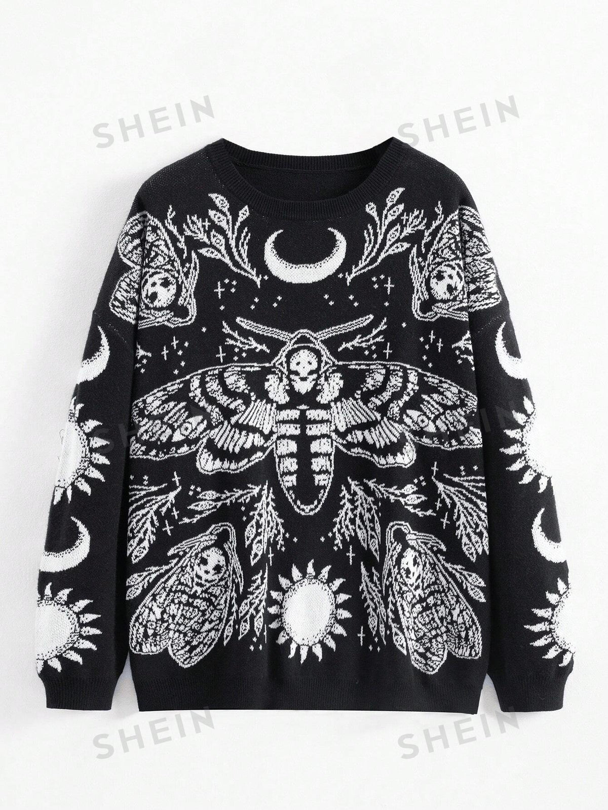 Mystic heart Plus Size Sweater With Insect, Sun And Moon Pattern
