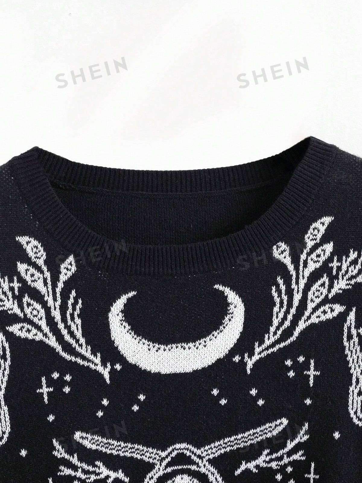 Mystic heart Plus Size Sweater With Insect, Sun And Moon Pattern