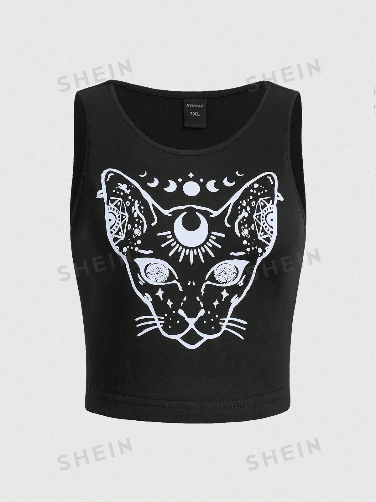 ROMWE Goth Plus Cartoon Graphic Crop Tank Top