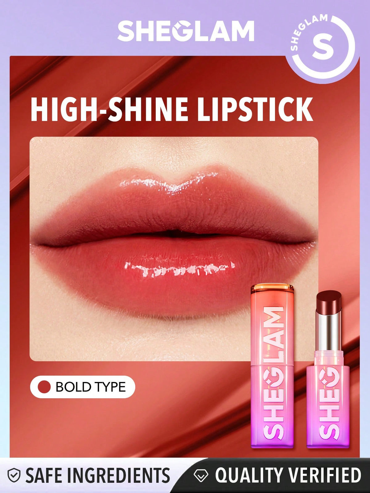SHEGLAM Mirror Kiss High-Shine Lipstick-Bold Type 12 Colors High Gloss Shine Glitter Lipstick Moisturizing Reduce Lip Fine Lines Lip Balm Lip Makeup
