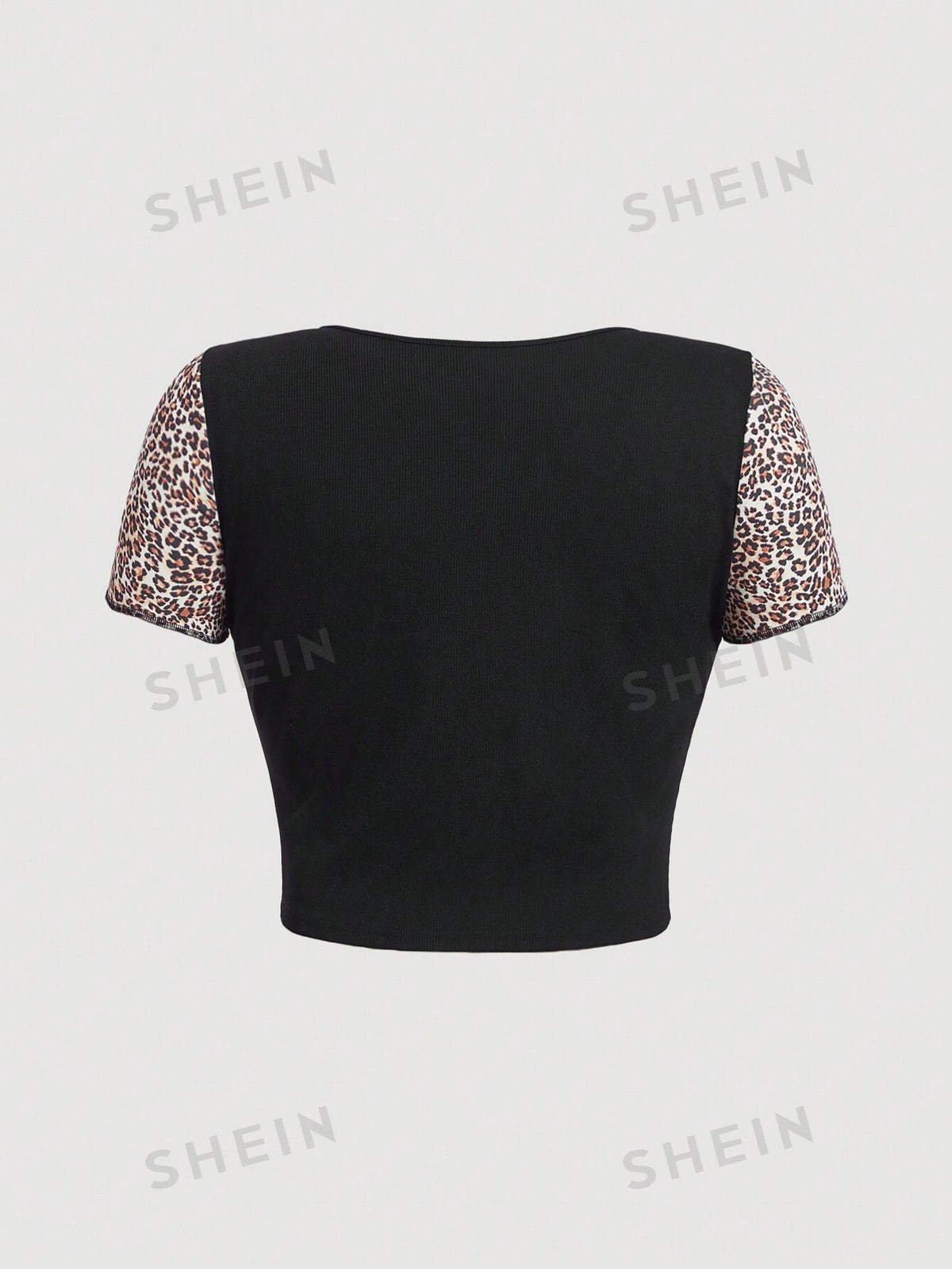 Qutie Plus Size Leopard Splice 3d Bow Decorated Short Cropped T-Shirt