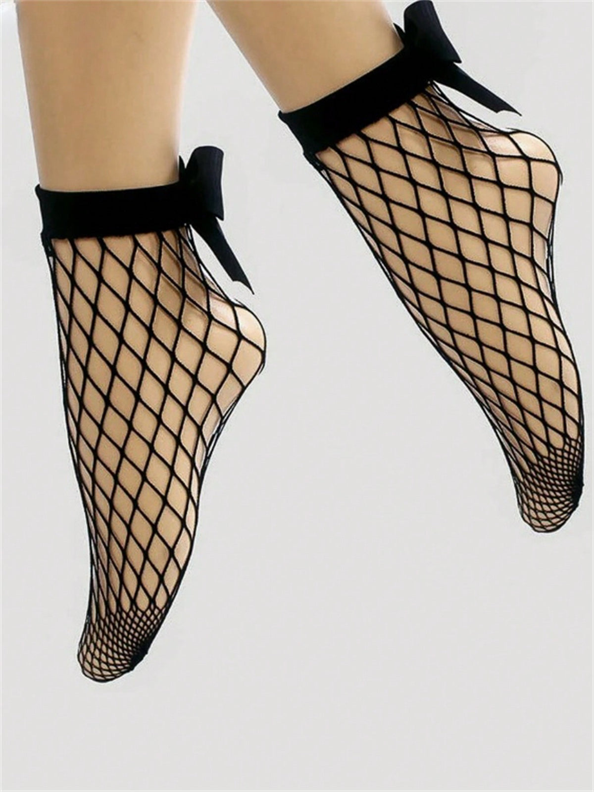 ROMWE Kawaii Women's Fishnet Short Socks With Bow Design