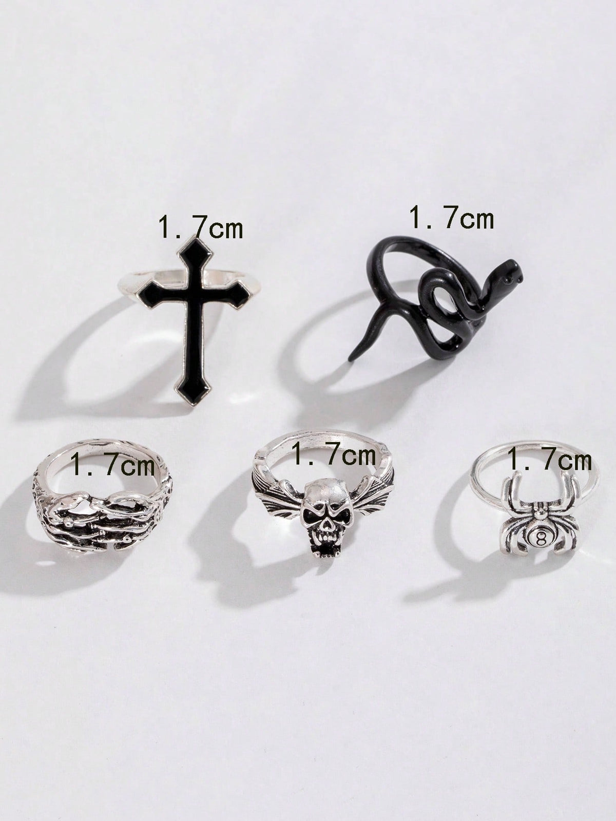 ROMWE Goth 5pcs/Set Vintage Alloy Cross, Snake, And Skull Design Dripping Oil Ring Set For Women As Party Gifts (Artificial Oil Dripping Colors May Vary Slightly Between Batches)