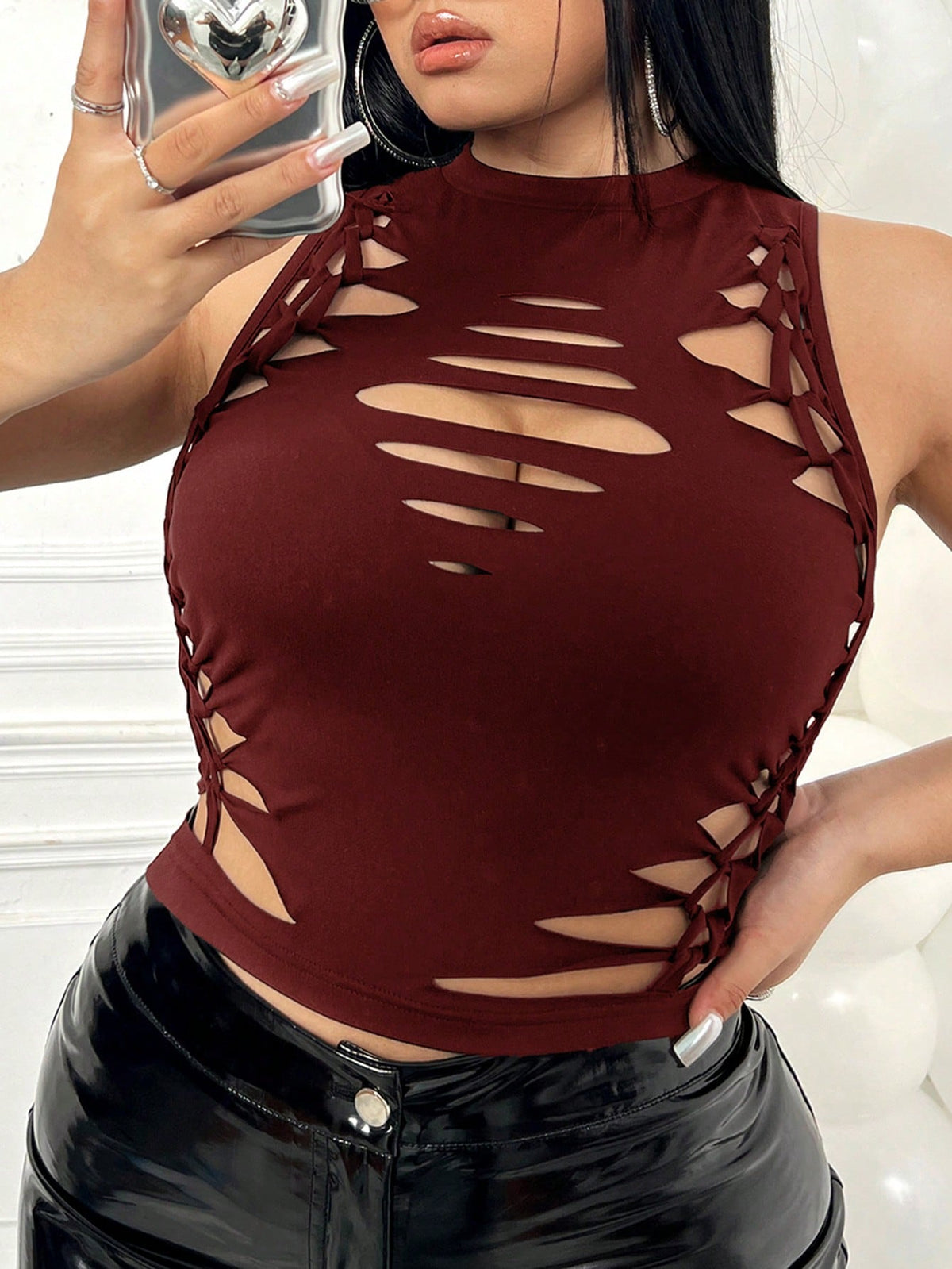 ICON Plus Size Solid Color Ripped Tank Top