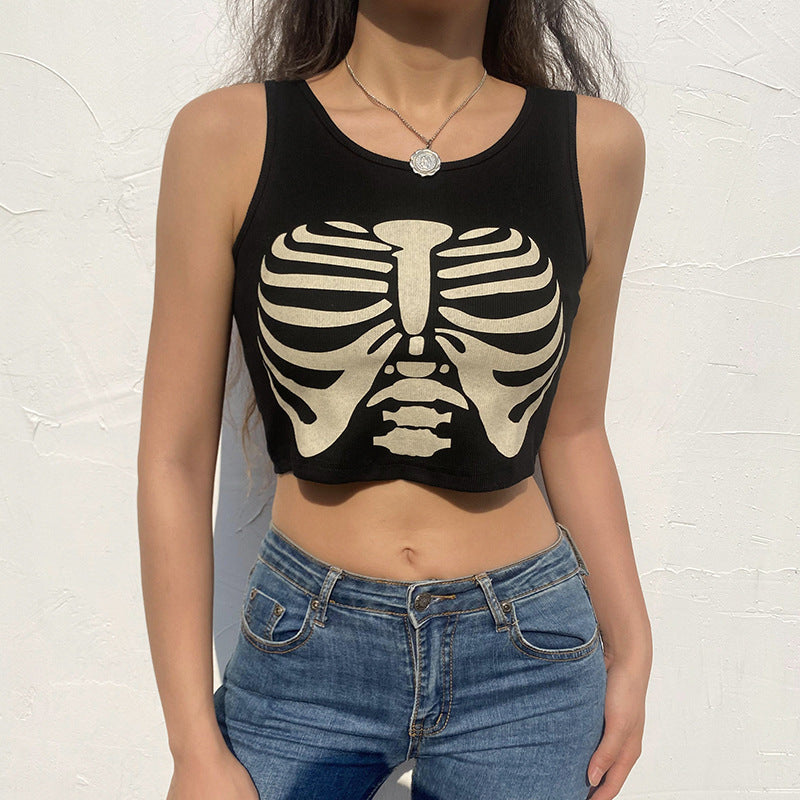 Gothic Style Skeleton Ribcage Print Fashion Tank Top