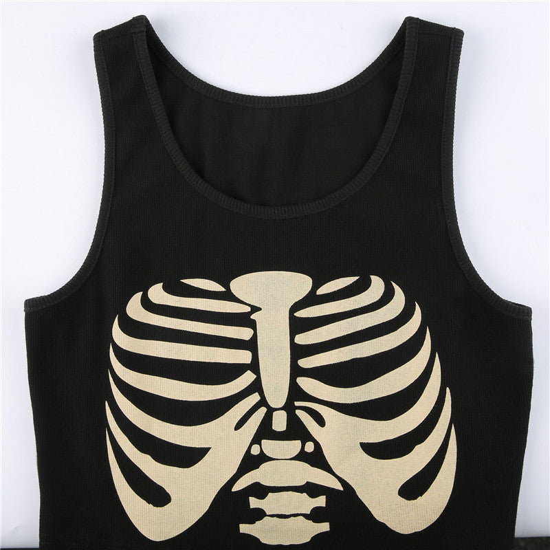 Gothic Style Skeleton Ribcage Print Fashion Tank Top