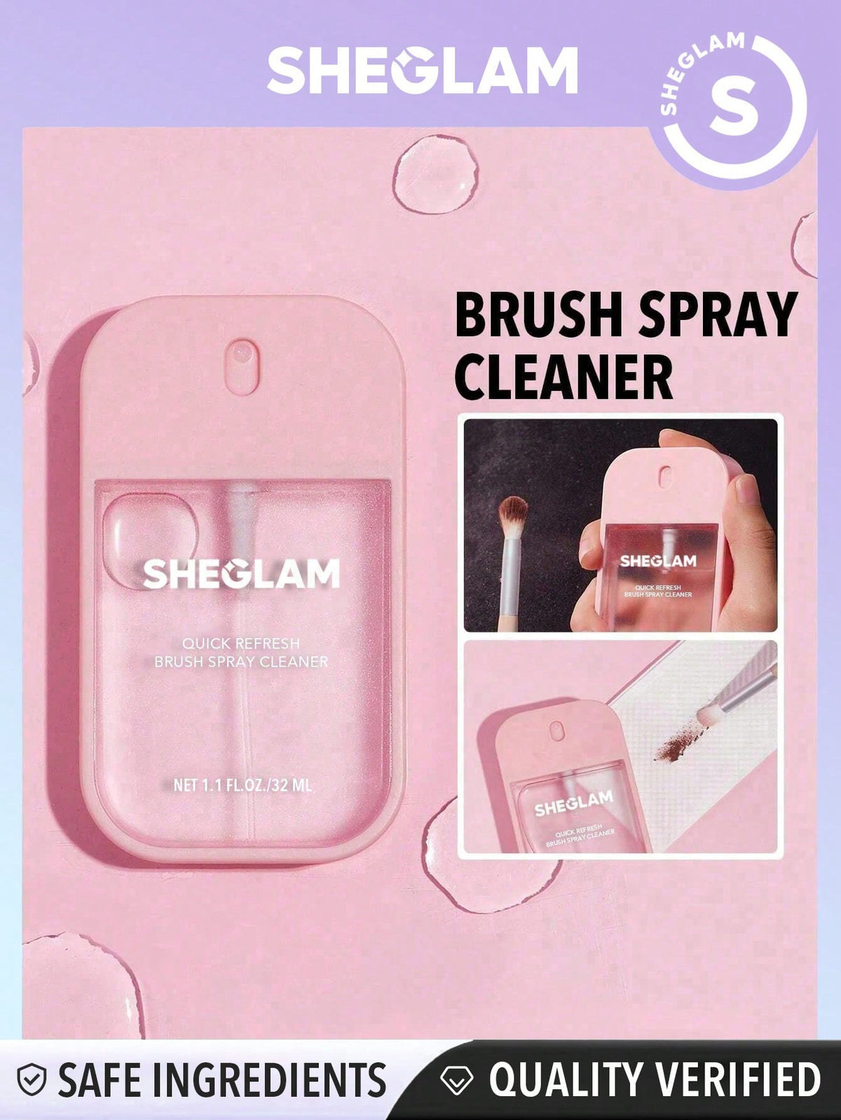 SHEGLAM Quick Refresh Brush Spray Cleaner 32ml Portable Professional Liquid Makeup Cleaner for Makeup Brushes Applicators Black Friday Gifts Brushes Accessories