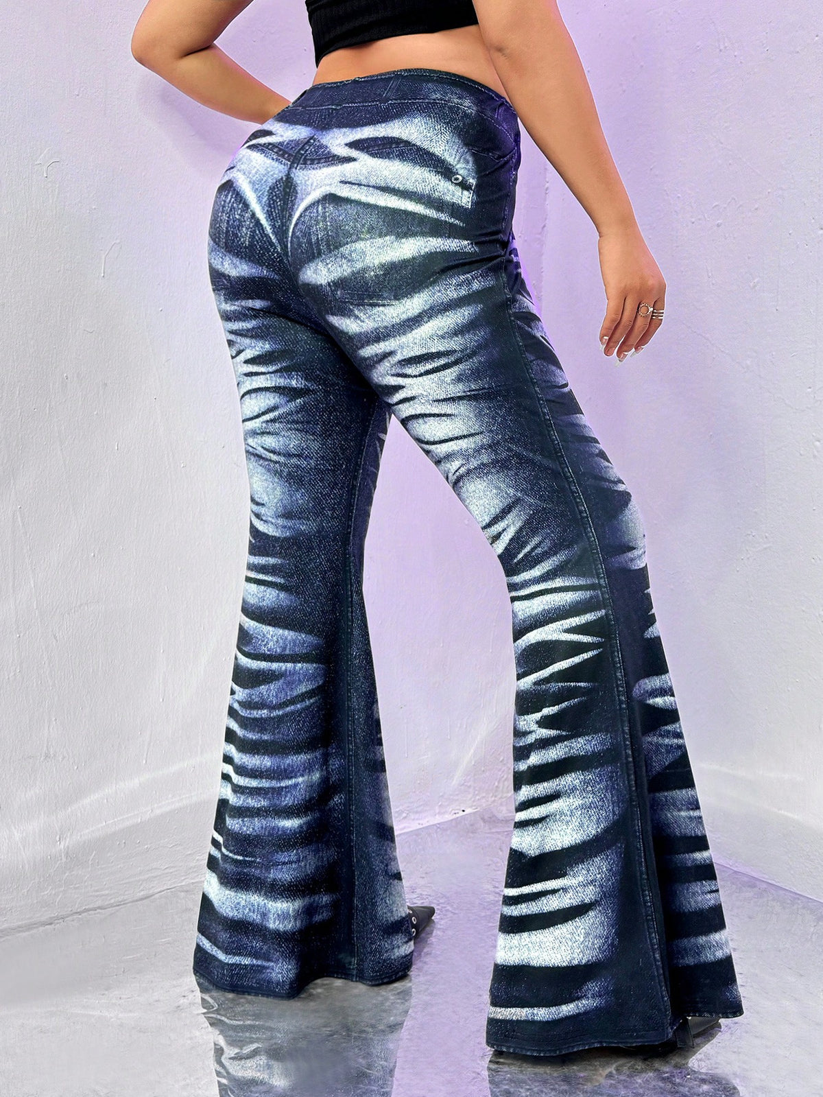 ICON Plus Size Allover Printed Wide Leg Bell Bottom Pants