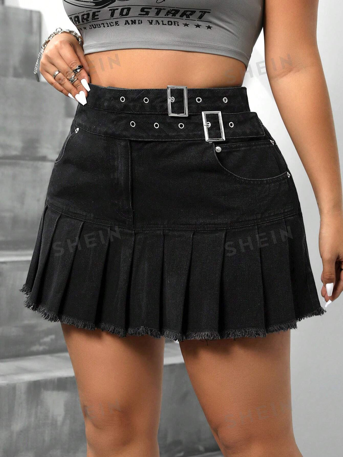 ICON Plus Size Fashionable Fringed Denim Skirt, Spring/Summer