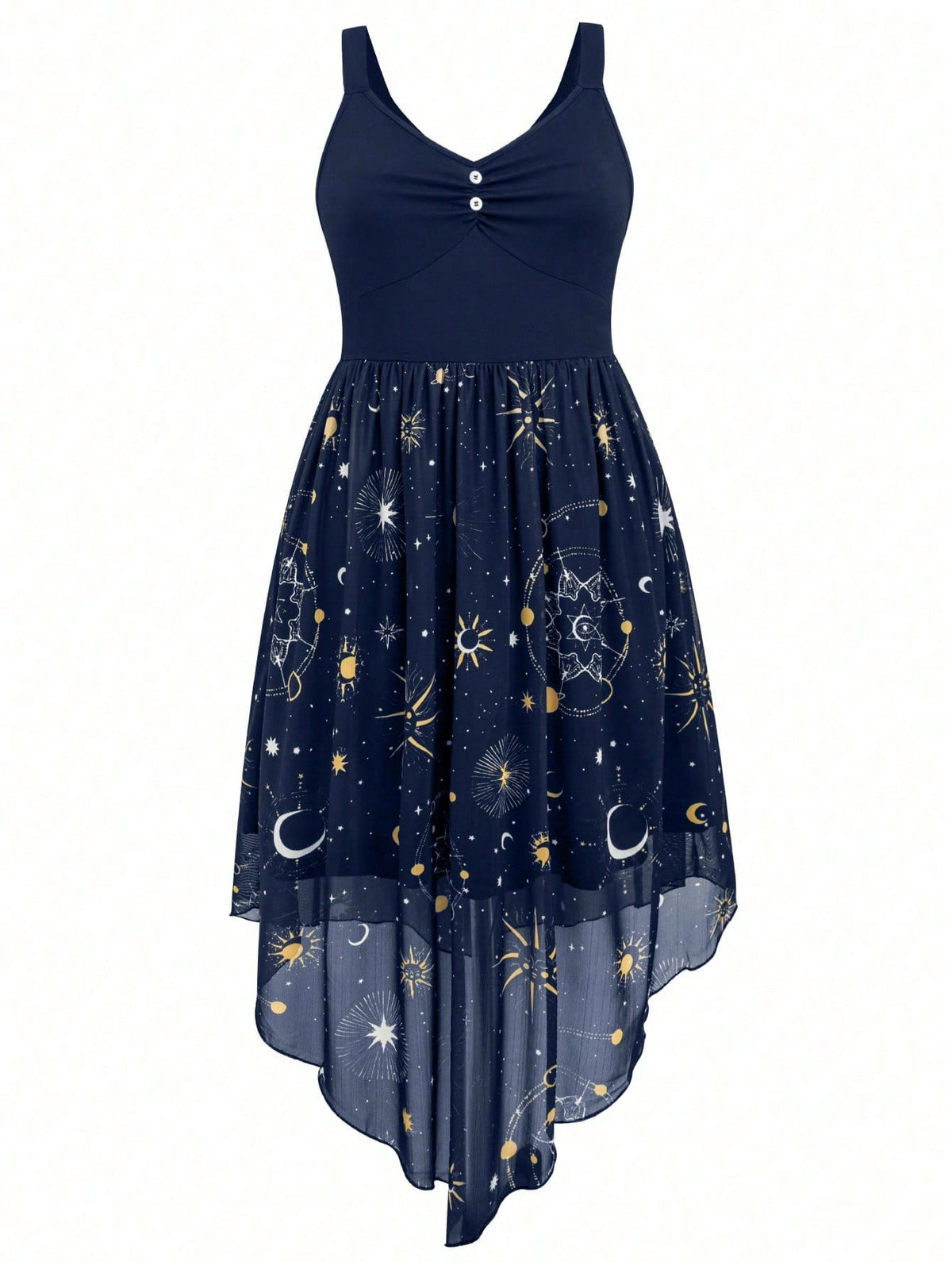 BAE Plus Size Star And Moon Print Mesh Splicing Summer Dress