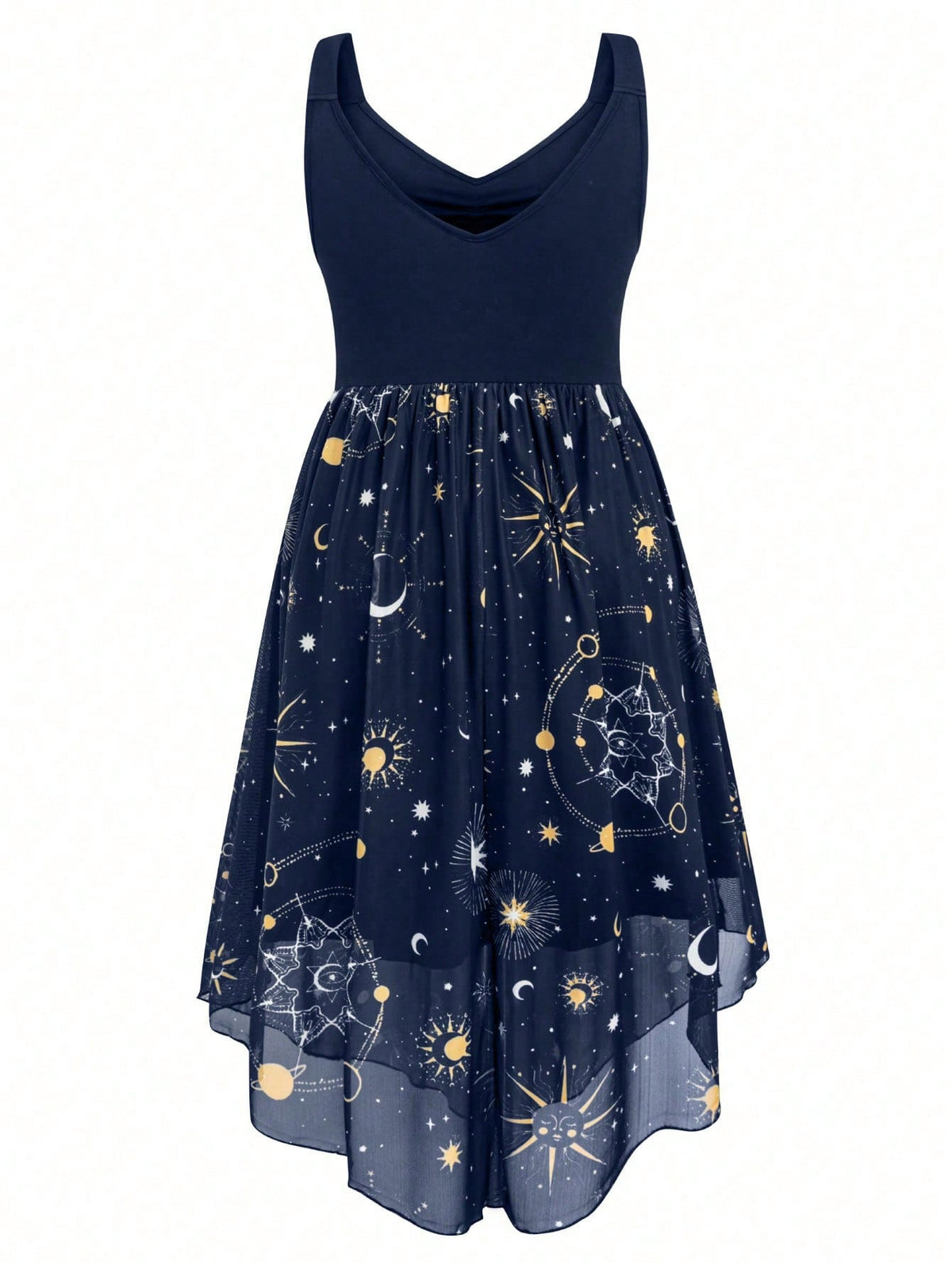 BAE Plus Size Star And Moon Print Mesh Splicing Summer Dress