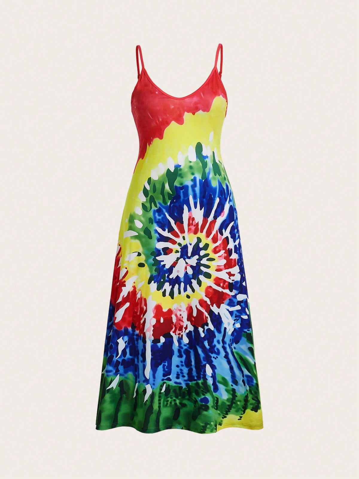 VCAY Plus Size Women Tie Dye Casual Summer Beach Cami Dress