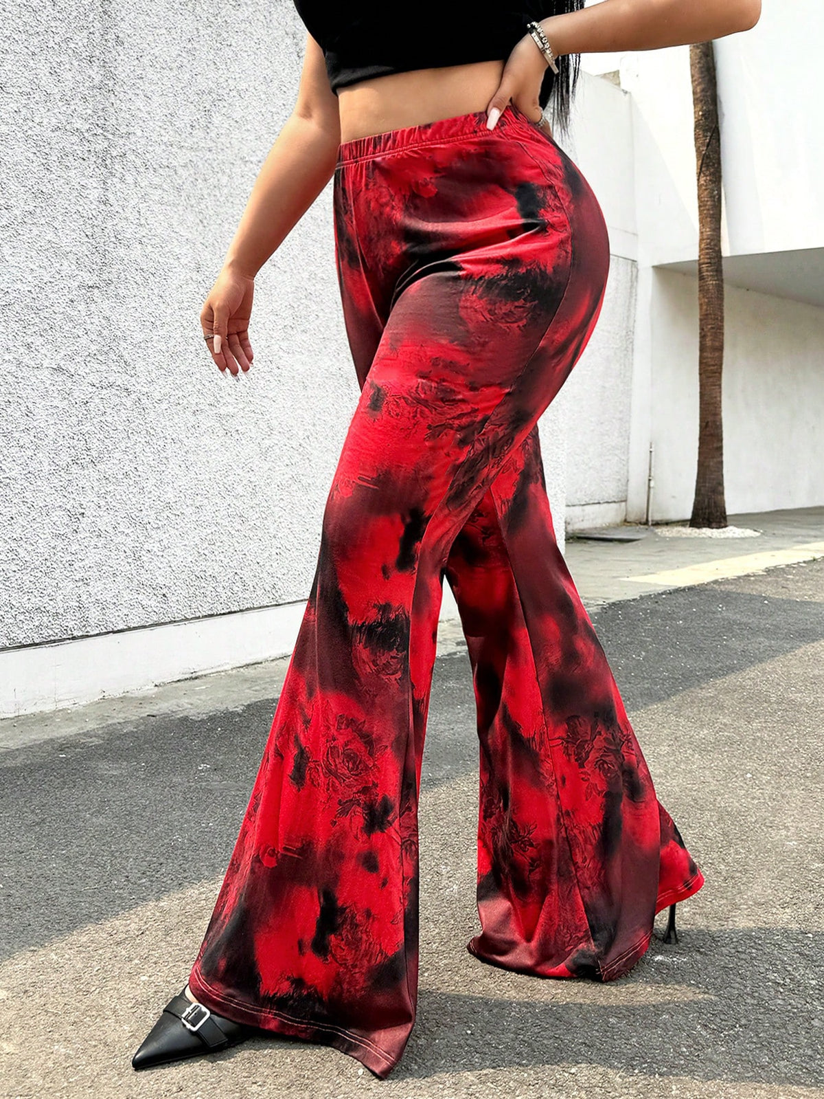 ICON Plus Size Allover Printed Wide Leg Bell Bottom Pants