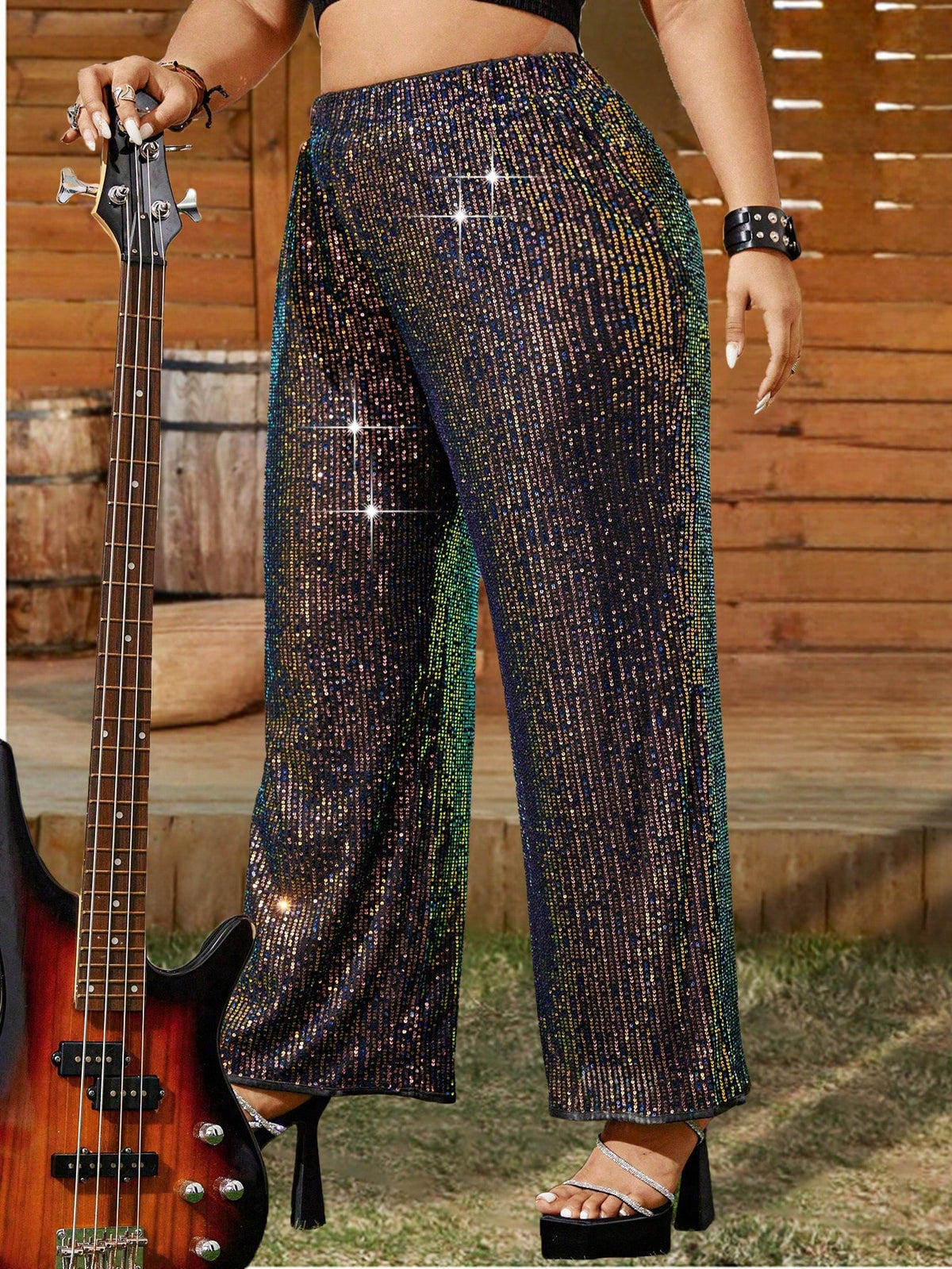 WYWH Plus Size Women's Sparkly Music Festival Pants