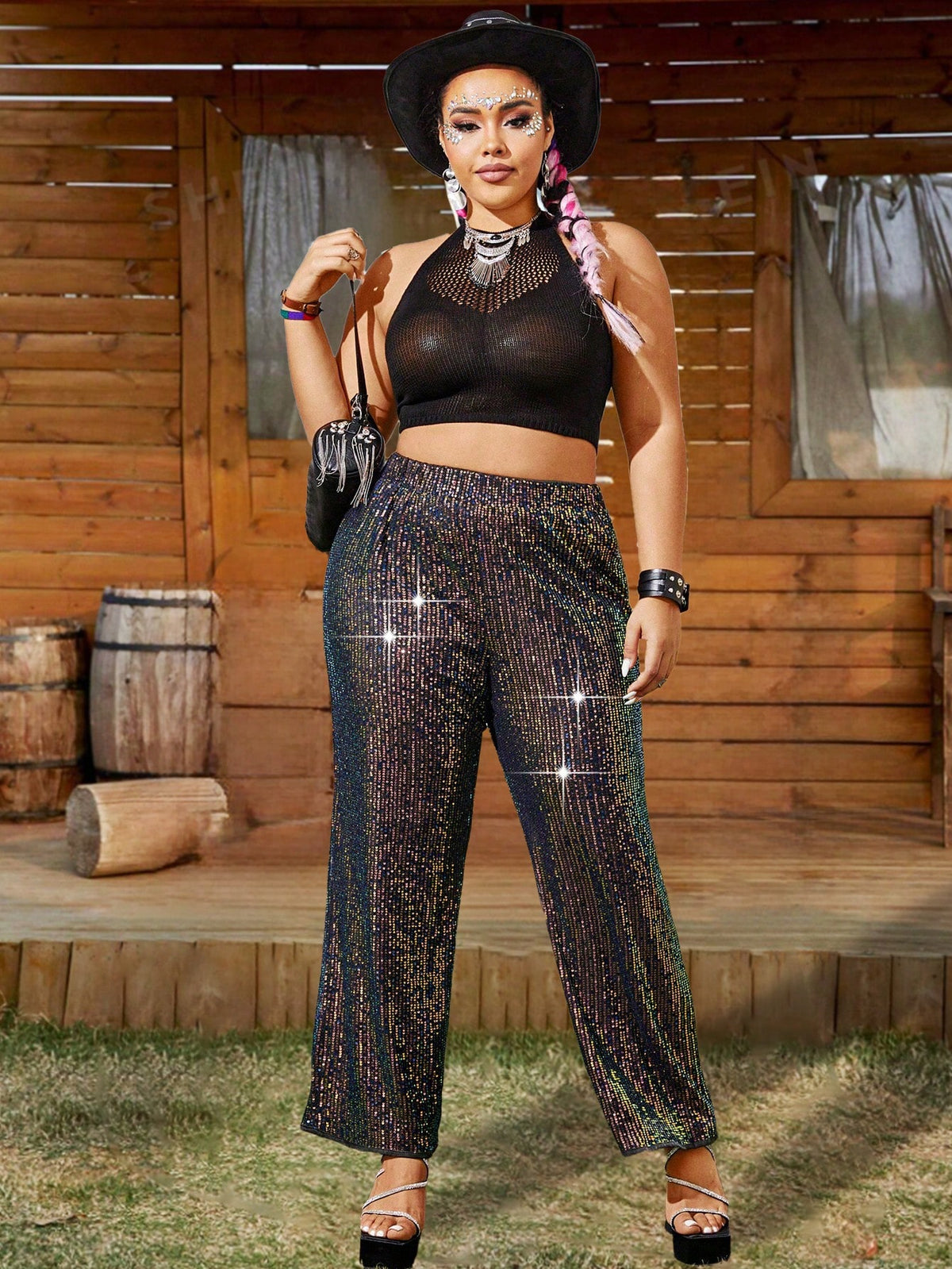 WYWH Plus Size Women's Sparkly Music Festival Pants