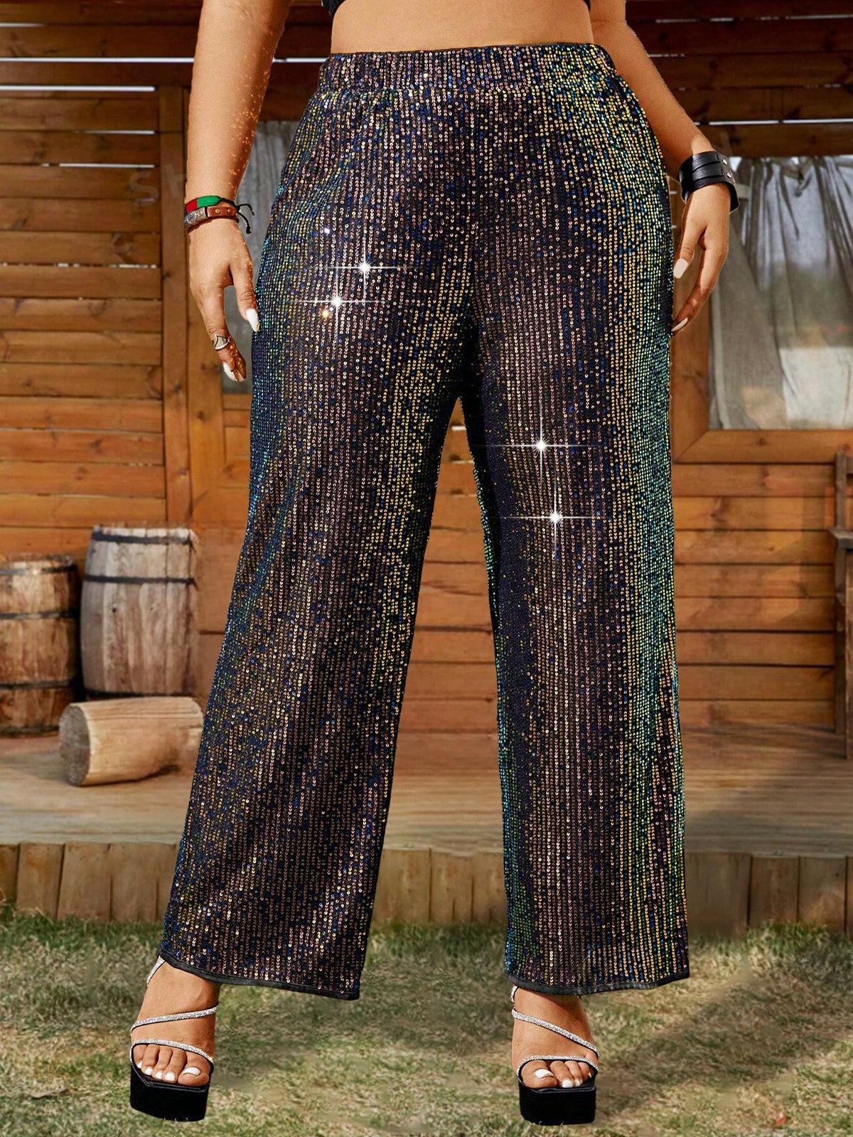 WYWH Plus Size Women's Sparkly Music Festival Pants