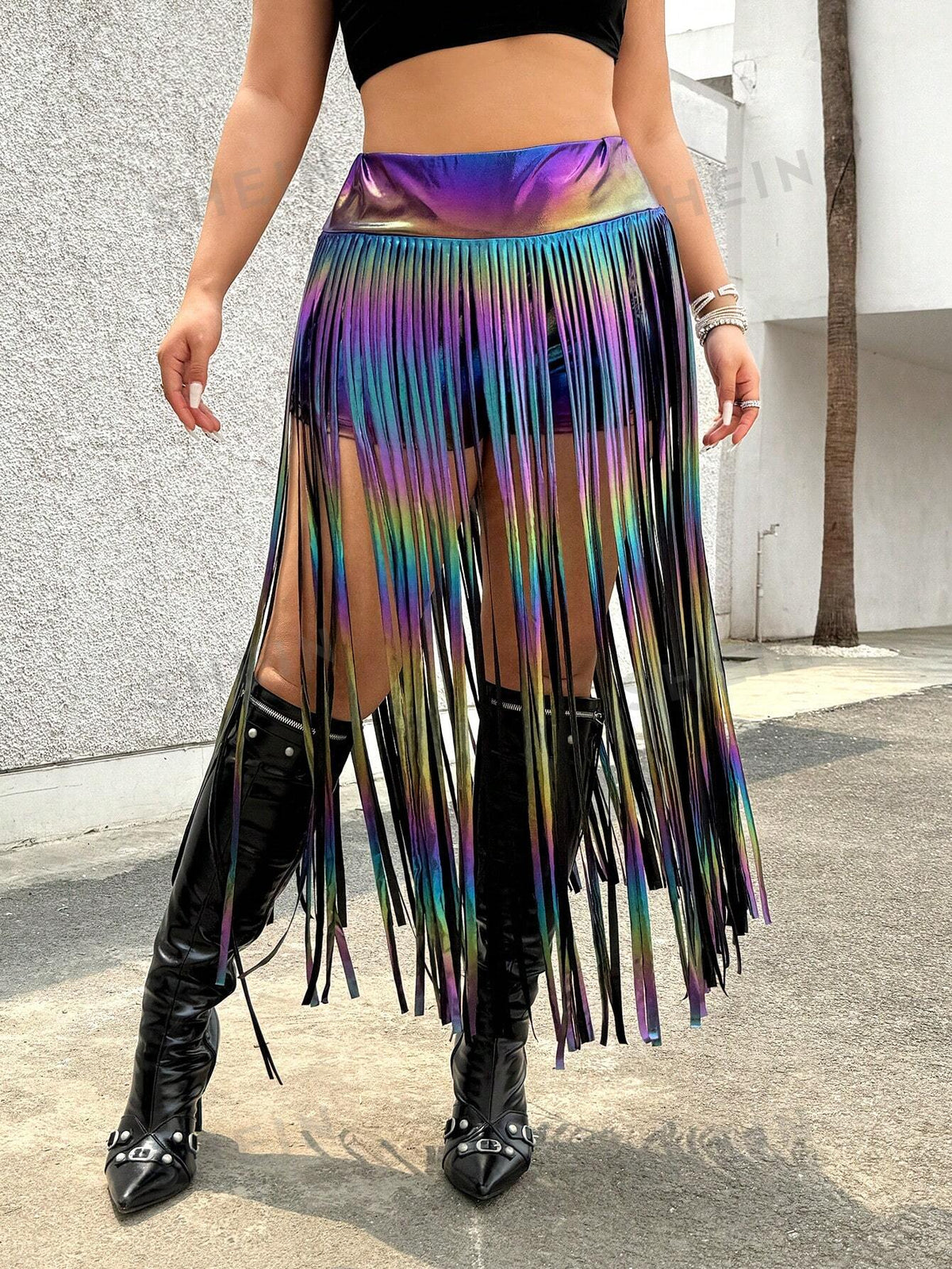 Shimmering Nights Plus Size Ombre Tassel Mini Skirt for Party or Music Festival