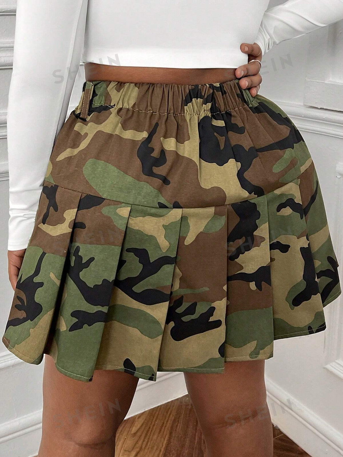 CURVE  Plus Size Summer Classic Camouflage Pleated Skirt