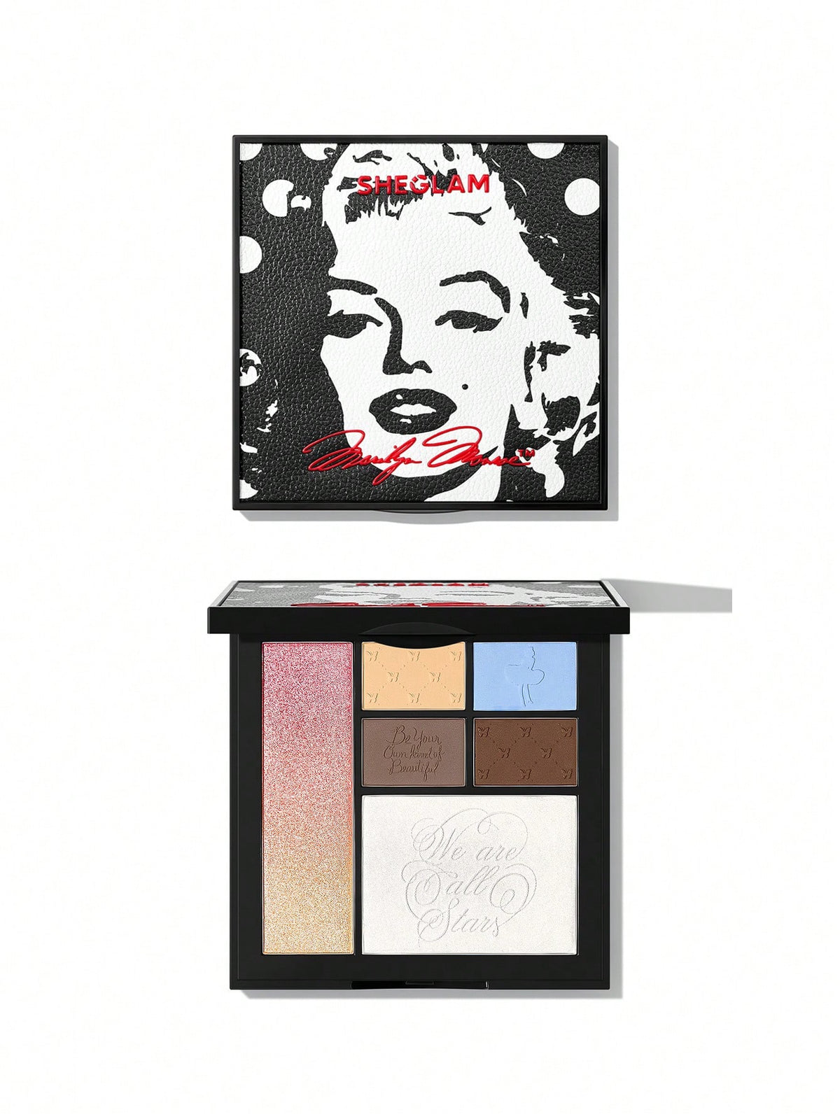 Marilyn Monroe X SHEGLAM Day Dreamer Face & Eye Palette All-In-1 Multi-Use On-The-Go Face Palette Blue Brown Pink Shimmer Highlighter Palette Pressed Setting Powder Portable Eyeshadow