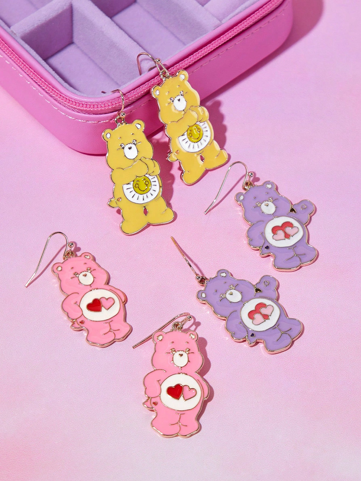 X Care Bears 3 Pairs Cute Alloy Cartoon Bear Pattern Earrings Set