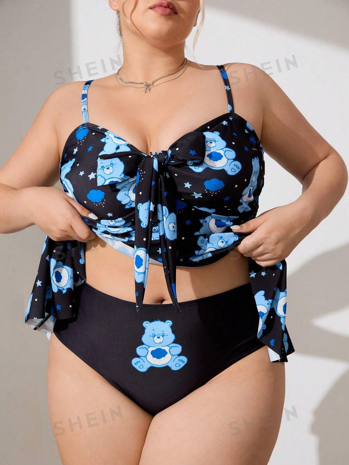 X Care Bears Plus Size Women Bear Print Knitted Cami Dress Panty Swimwear Set