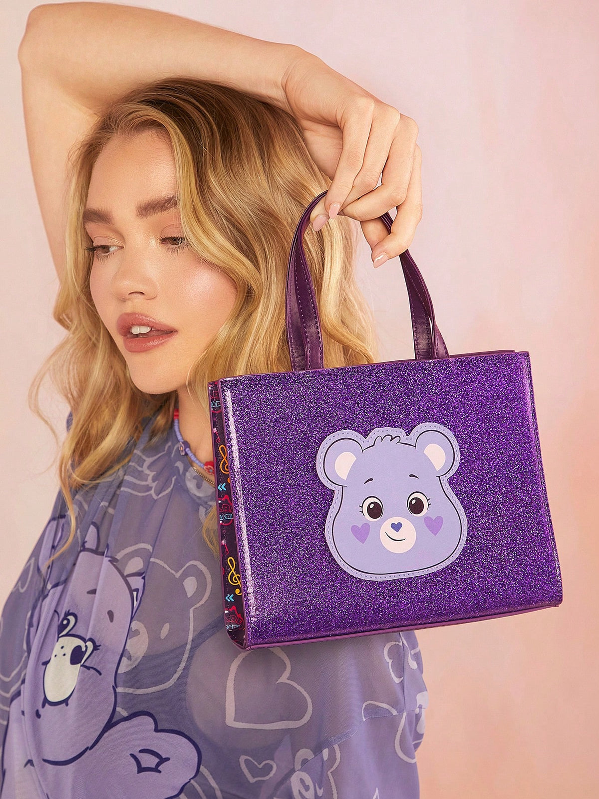 X Care Bears Purple Cartoon Bear Print Handbag