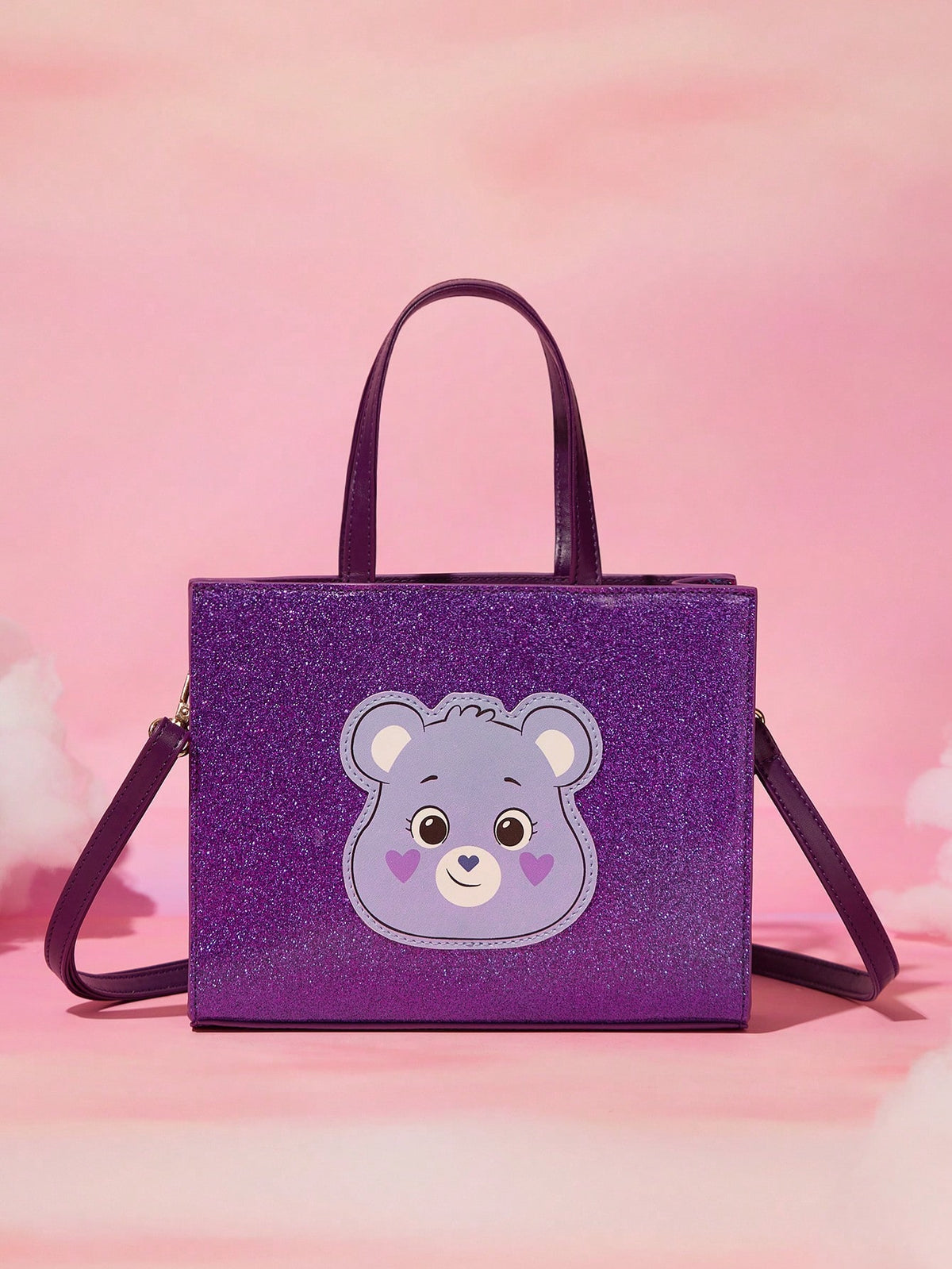 X Care Bears Purple Cartoon Bear Print Handbag