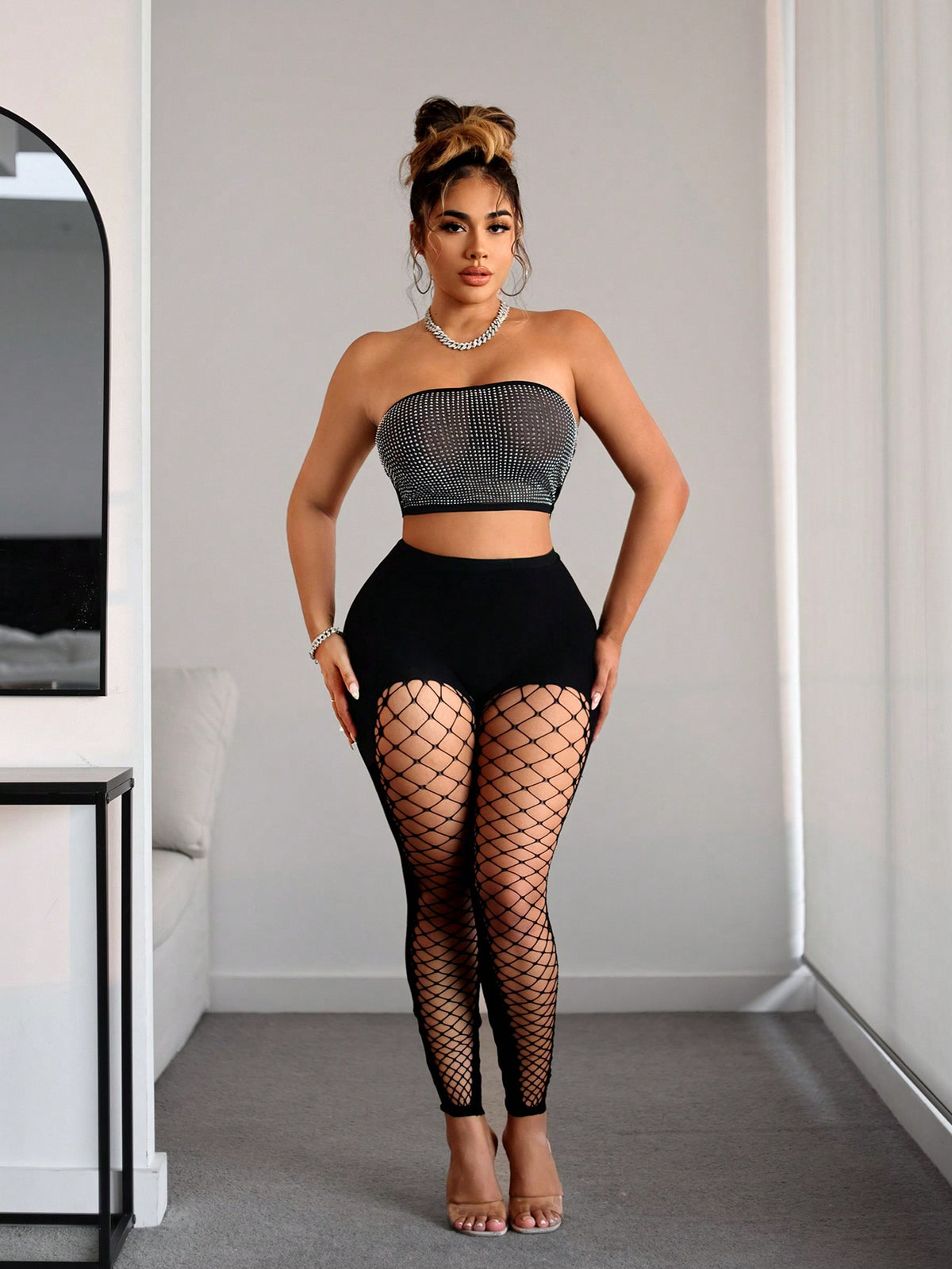 SXY Summer Casual Clothing Seamless High Elastic  Stretch Knit Solid Color Fishnet Splice Sexy Plus WomenTights