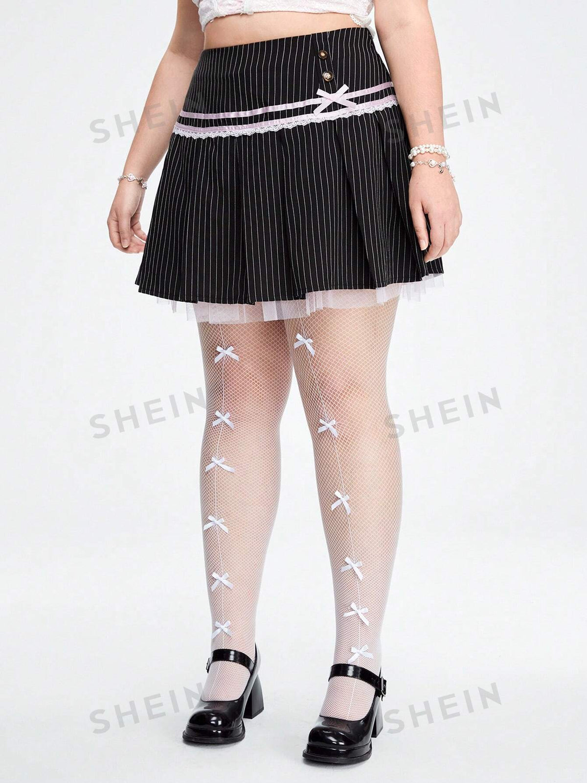 ROMWE Kawaii Plus Size Striped Printed Lace Casual Summer Skirt