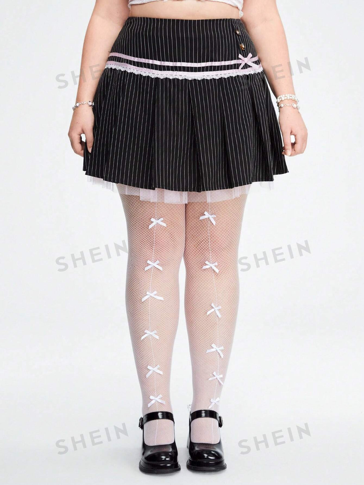 ROMWE Kawaii Plus Size Striped Printed Lace Casual Summer Skirt