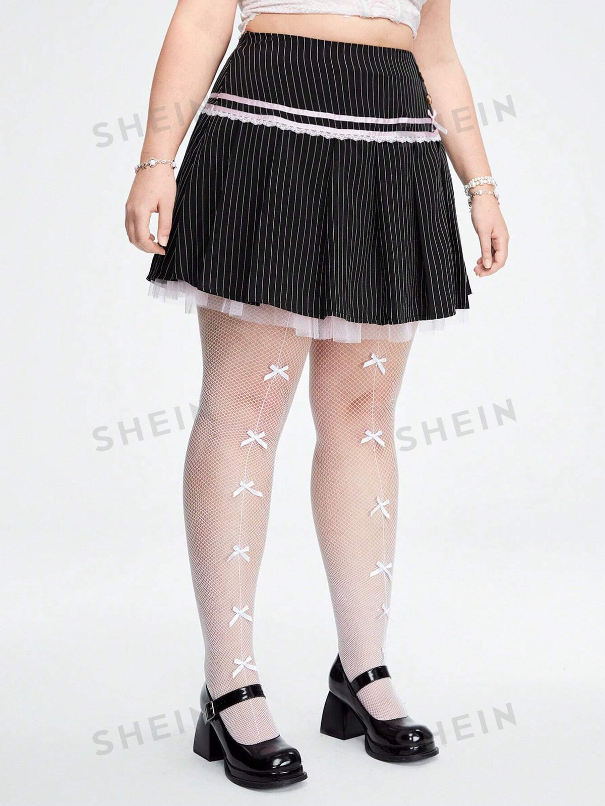 ROMWE Kawaii Plus Size Striped Printed Lace Casual Summer Skirt