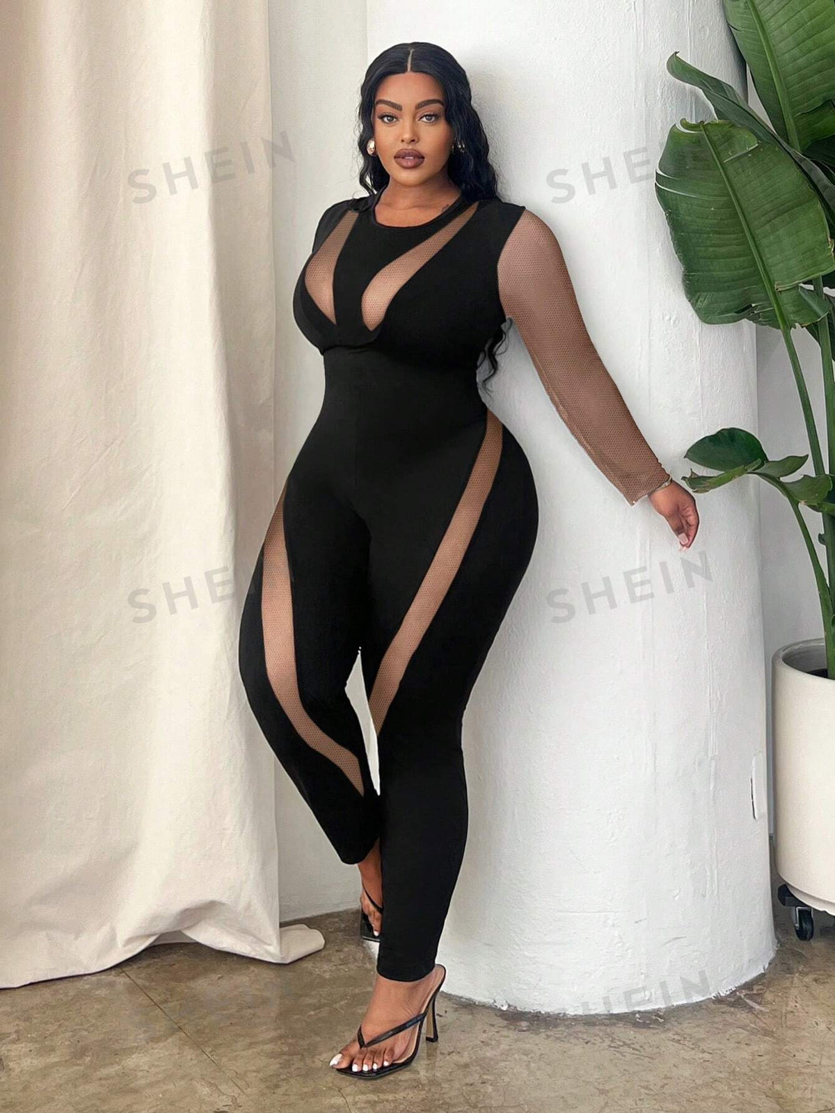 SXY Plus Size Women Knitted Sexy Mesh Patchwork Jumpsuit | Stylish and Elegant One-Piece