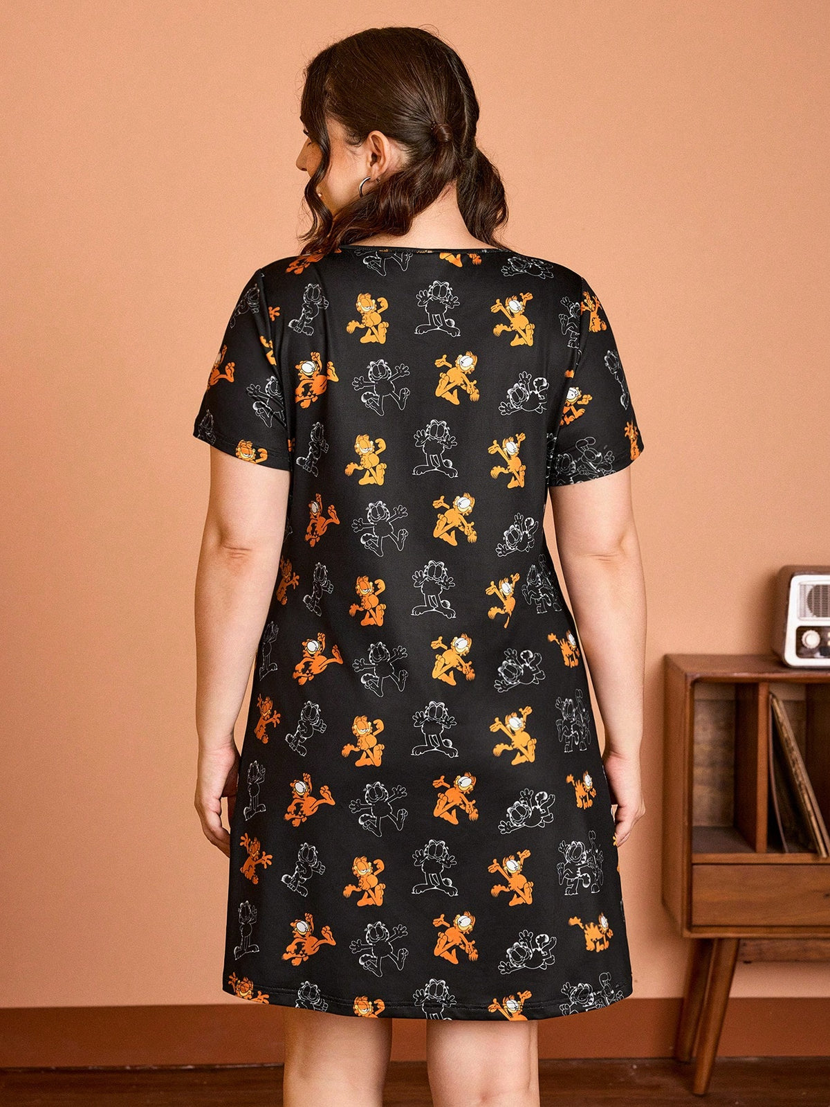 GARFIELD X  Plus Size Casual And Fashionable  Printed Summer T-Shirt Dress , Elastic Knit Fabric, For Women