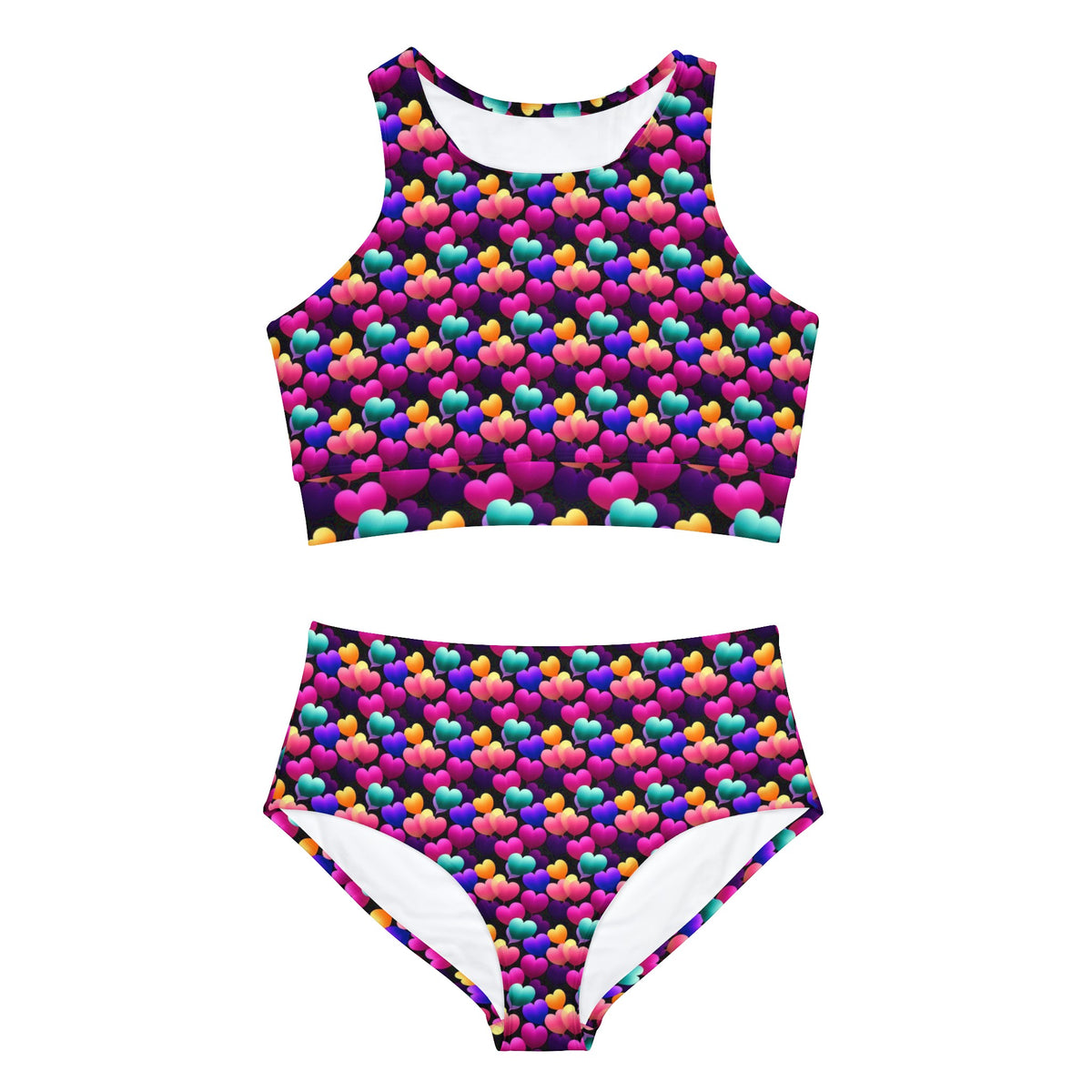 Rainbow Candy Hearts Sporty Bikini Set (AOP)